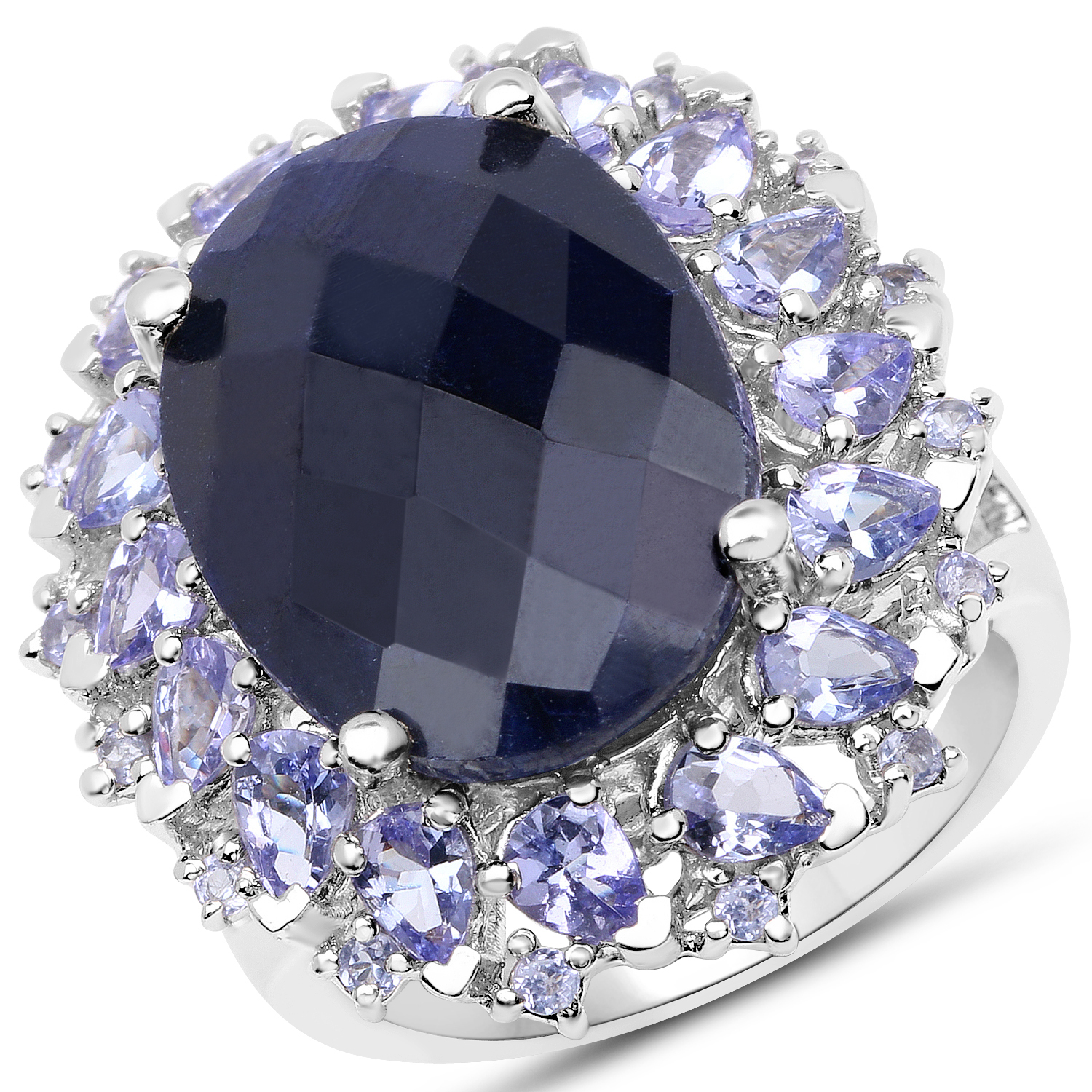 17.81 Carat Dyed Sapphire and Tanzanite .925 Sterling Silver Ring