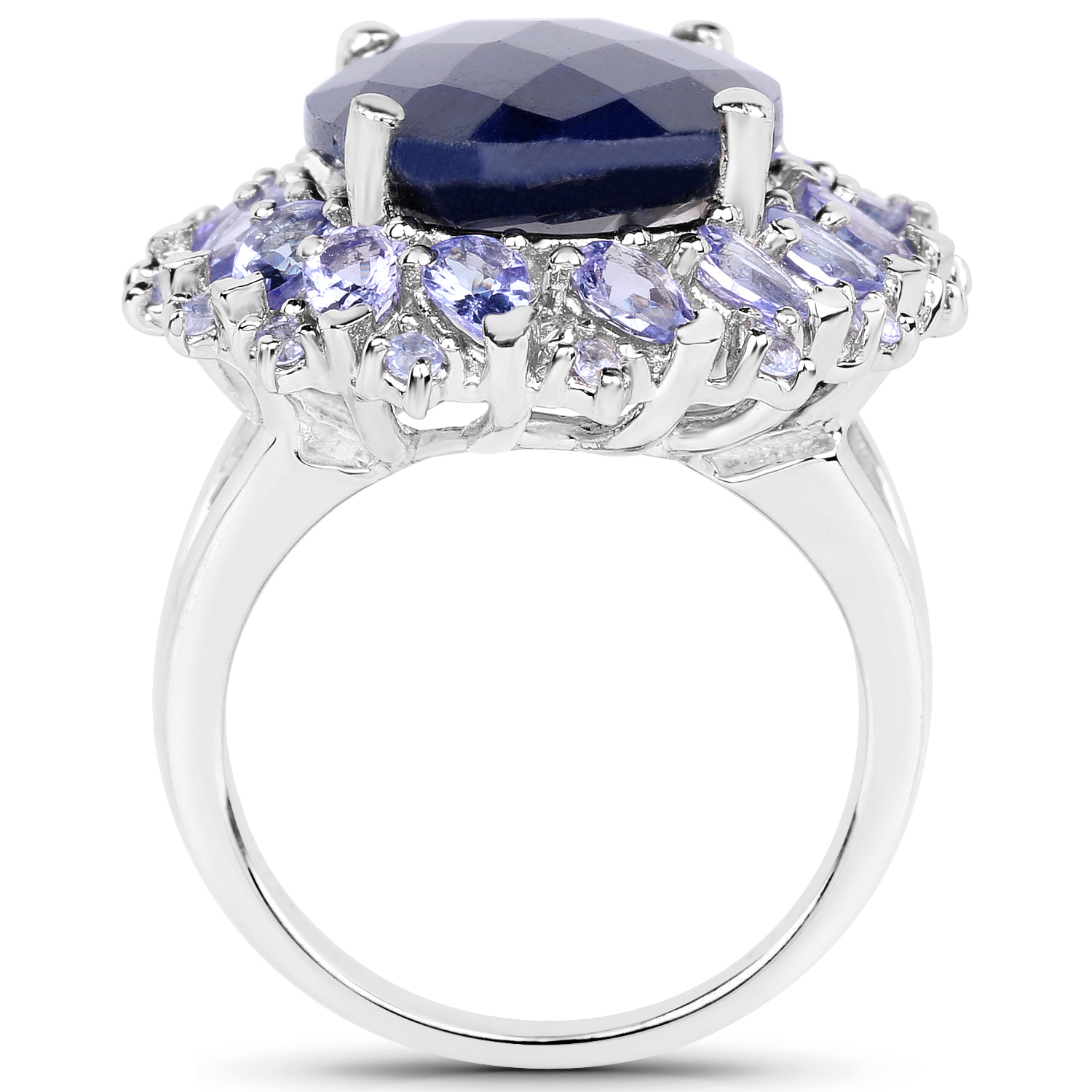 17.81 Carat Dyed Sapphire and Tanzanite .925 Sterling Silver Ring