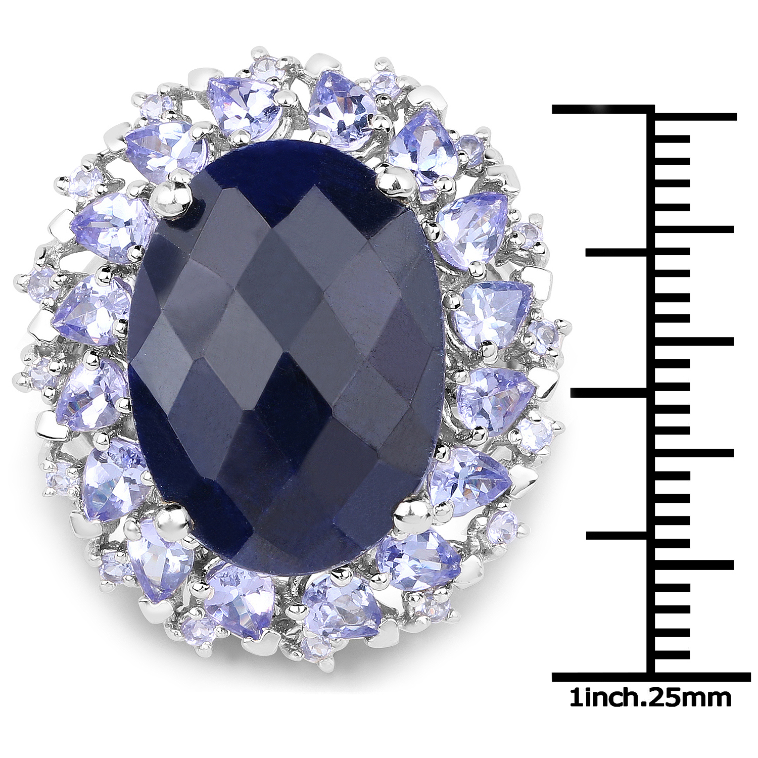 17.81 Carat Dyed Sapphire and Tanzanite .925 Sterling Silver Ring