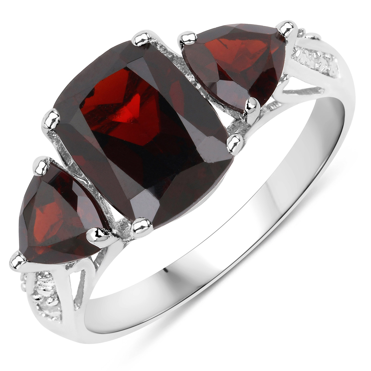 3.41 Carat Genuine Garnet and White Diamond .925 Sterling Silver Ring