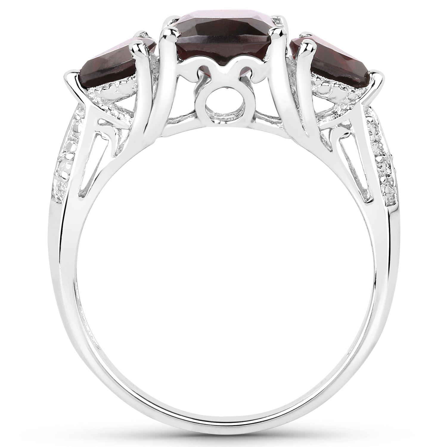 3.41 Carat Genuine Garnet and White Diamond .925 Sterling Silver Ring
