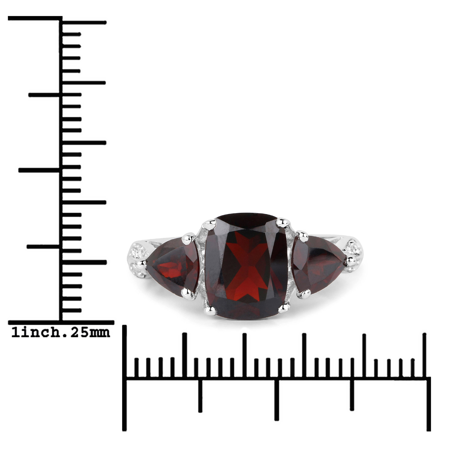 3.41 Carat Genuine Garnet and White Diamond .925 Sterling Silver Ring