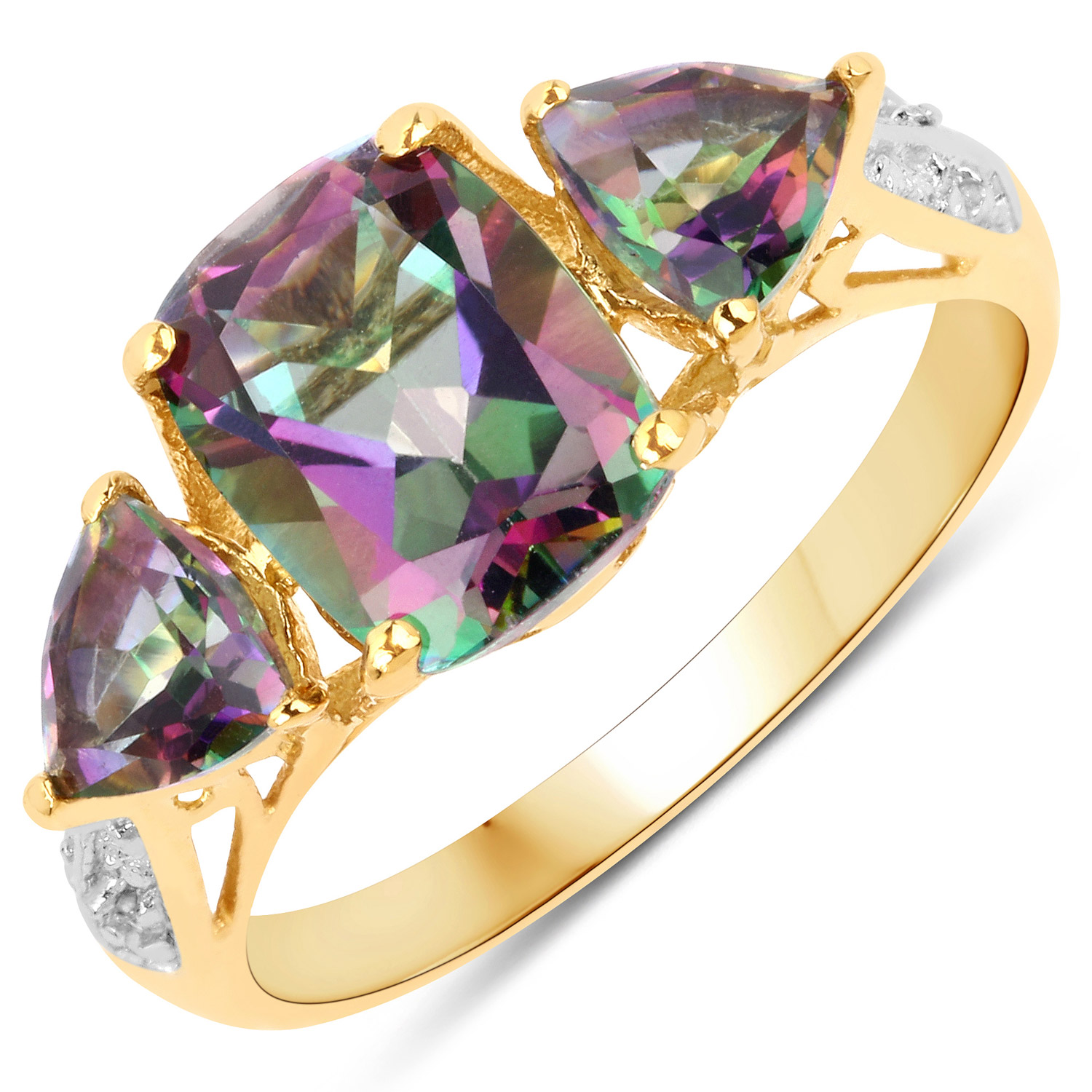 3.38 Carat Genuine Mystic Topaz, Rainbow Topaz and White Diamond .925 Sterling Silver Ring