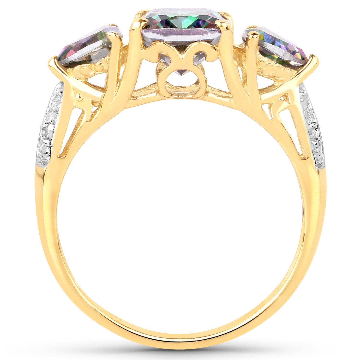 3.38 Carat Genuine Mystic Topaz, Rainbow Topaz and White Diamond .925 Sterling Silver Ring