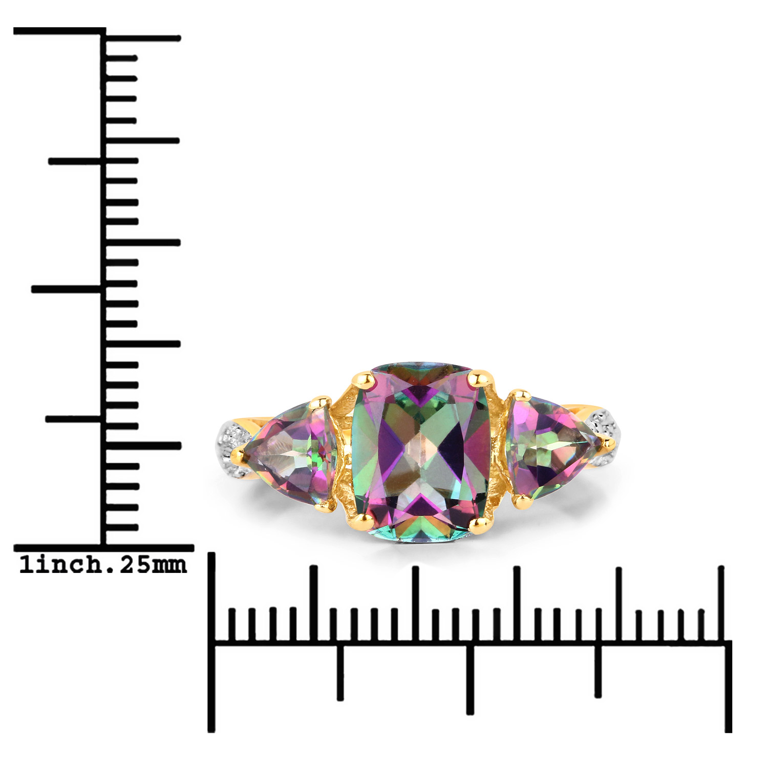3.38 Carat Genuine Mystic Topaz, Rainbow Topaz and White Diamond .925 Sterling Silver Ring