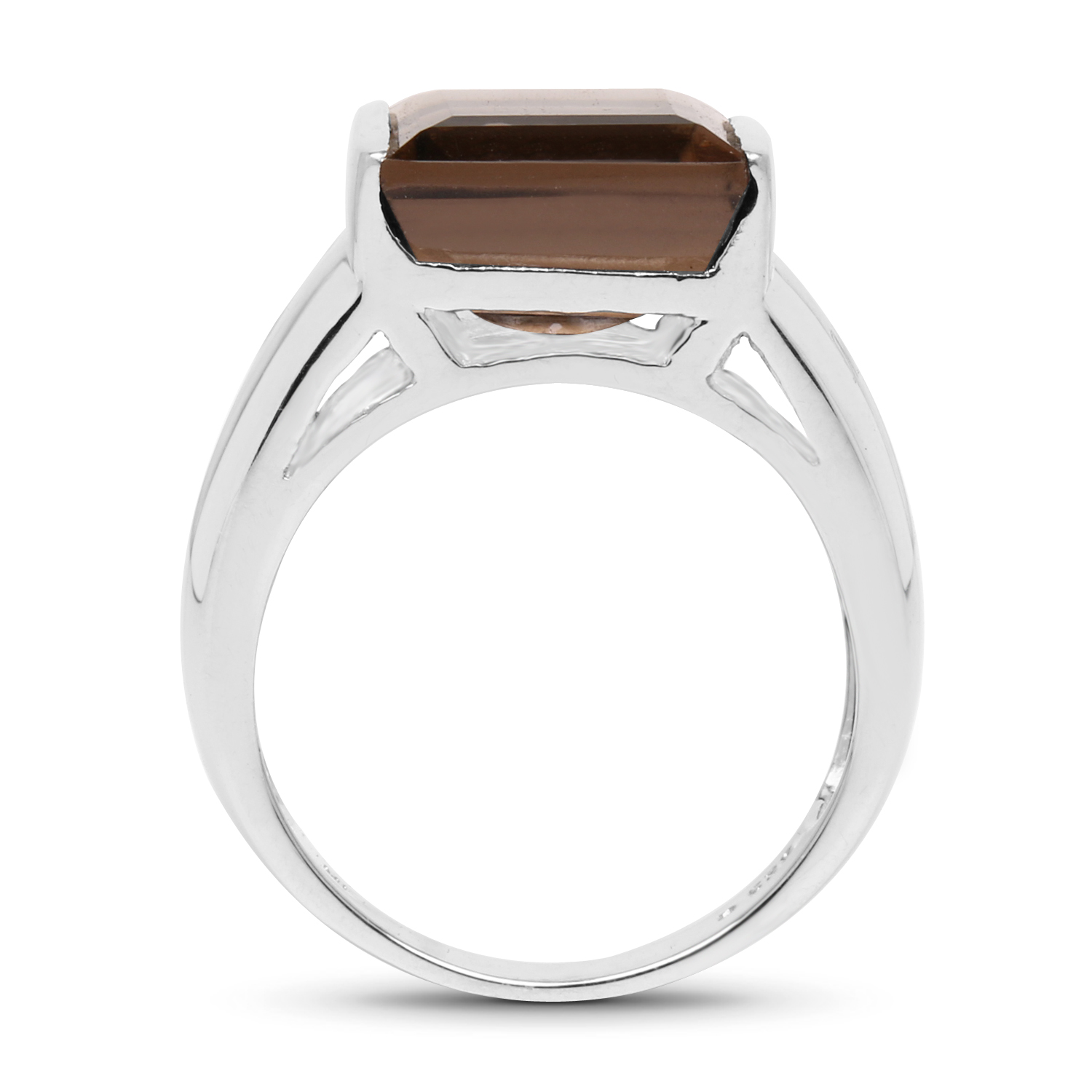 14K White Gold Plated 5.40 Carat Genuine Smoky Quartz and 0.004 ct.t.w Genuine Diamond Accents Sterling Silver Ring