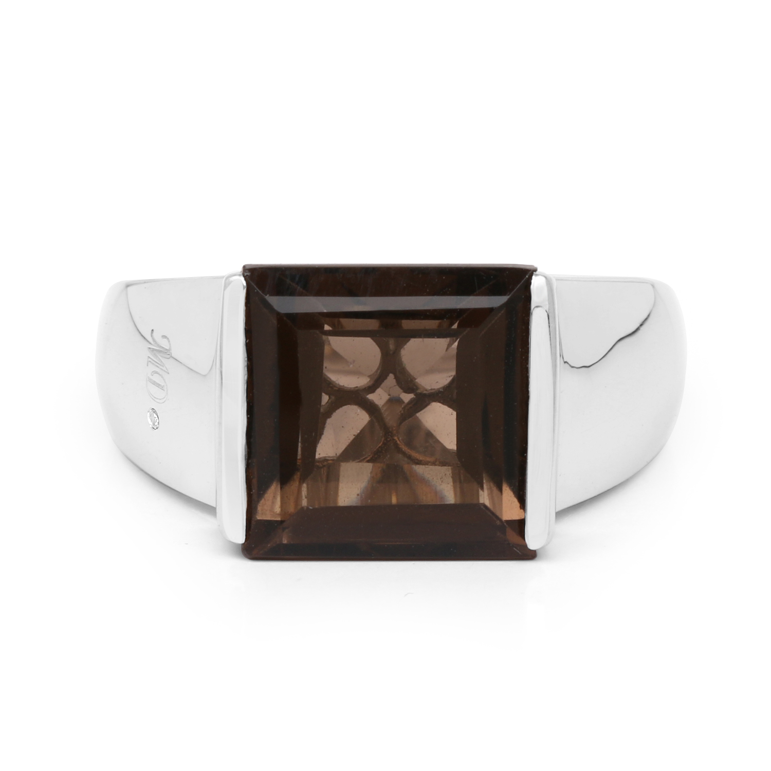 14K White Gold Plated 5.40 Carat Genuine Smoky Quartz and 0.004 ct.t.w Genuine Diamond Accents Sterling Silver Ring