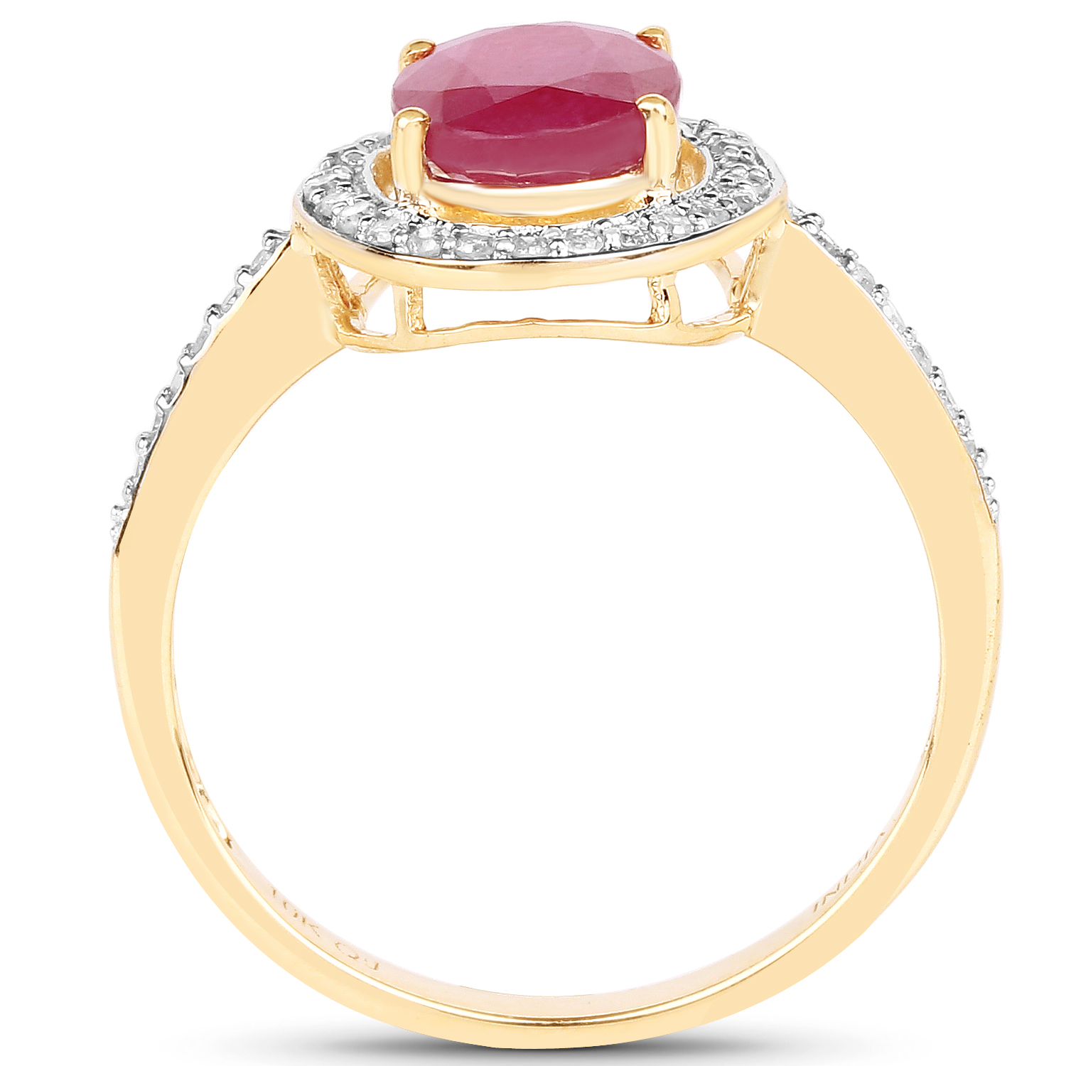2.54 Carat Glass Filled Ruby and White Diamond 10K Yellow Gold Ring