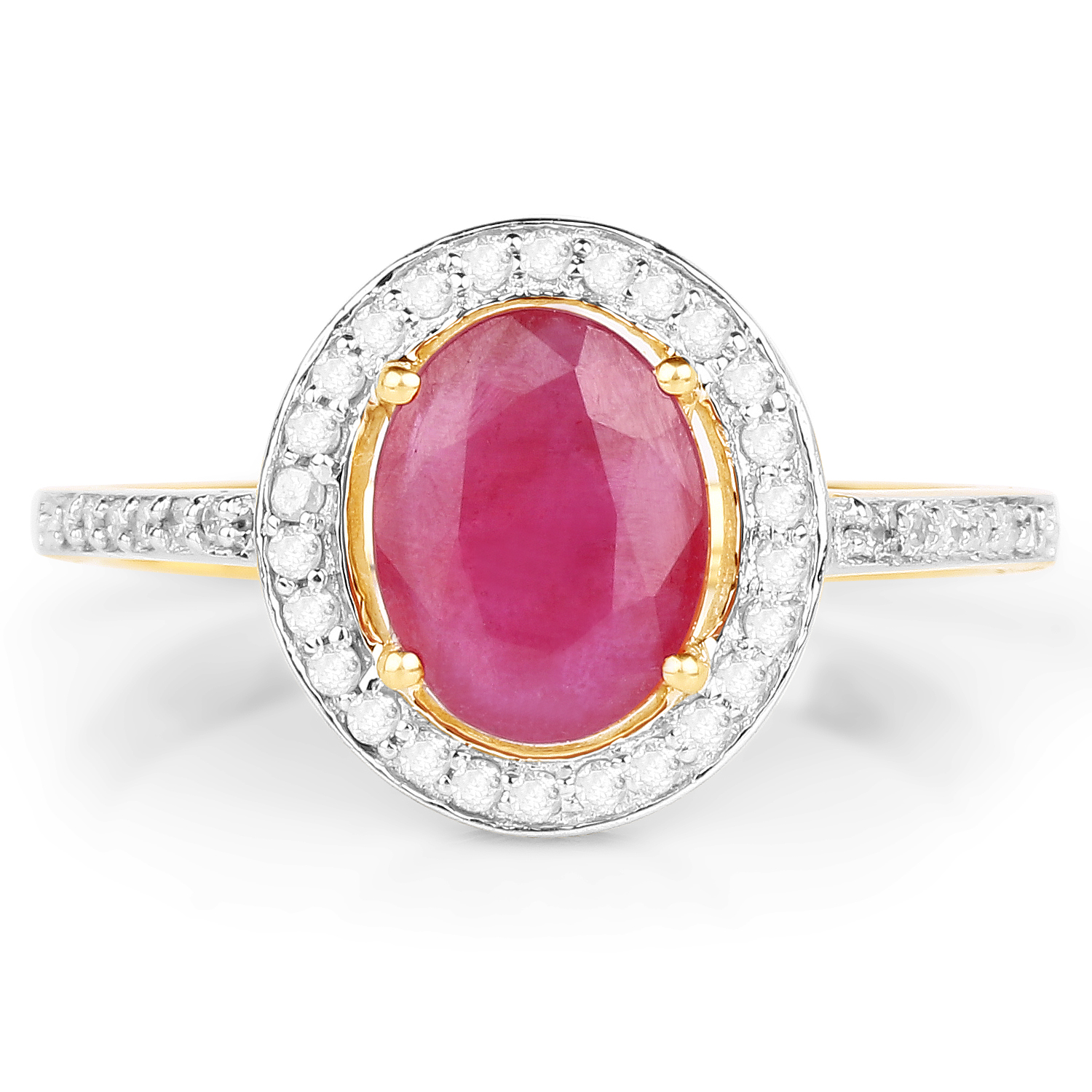 2.54 Carat Glass Filled Ruby and White Diamond 10K Yellow Gold Ring