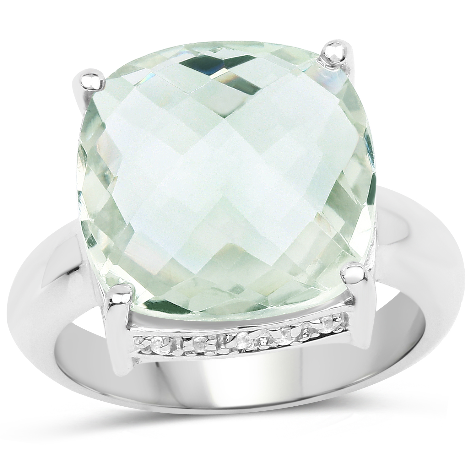 9.90 Carat Genuine Green Amethyst and White Topaz .925 Sterling Silver Ring