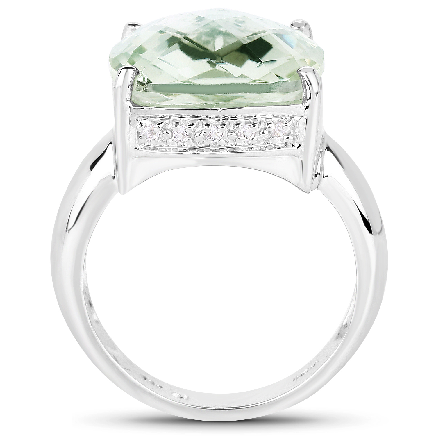 9.90 Carat Genuine Green Amethyst and White Topaz .925 Sterling Silver Ring
