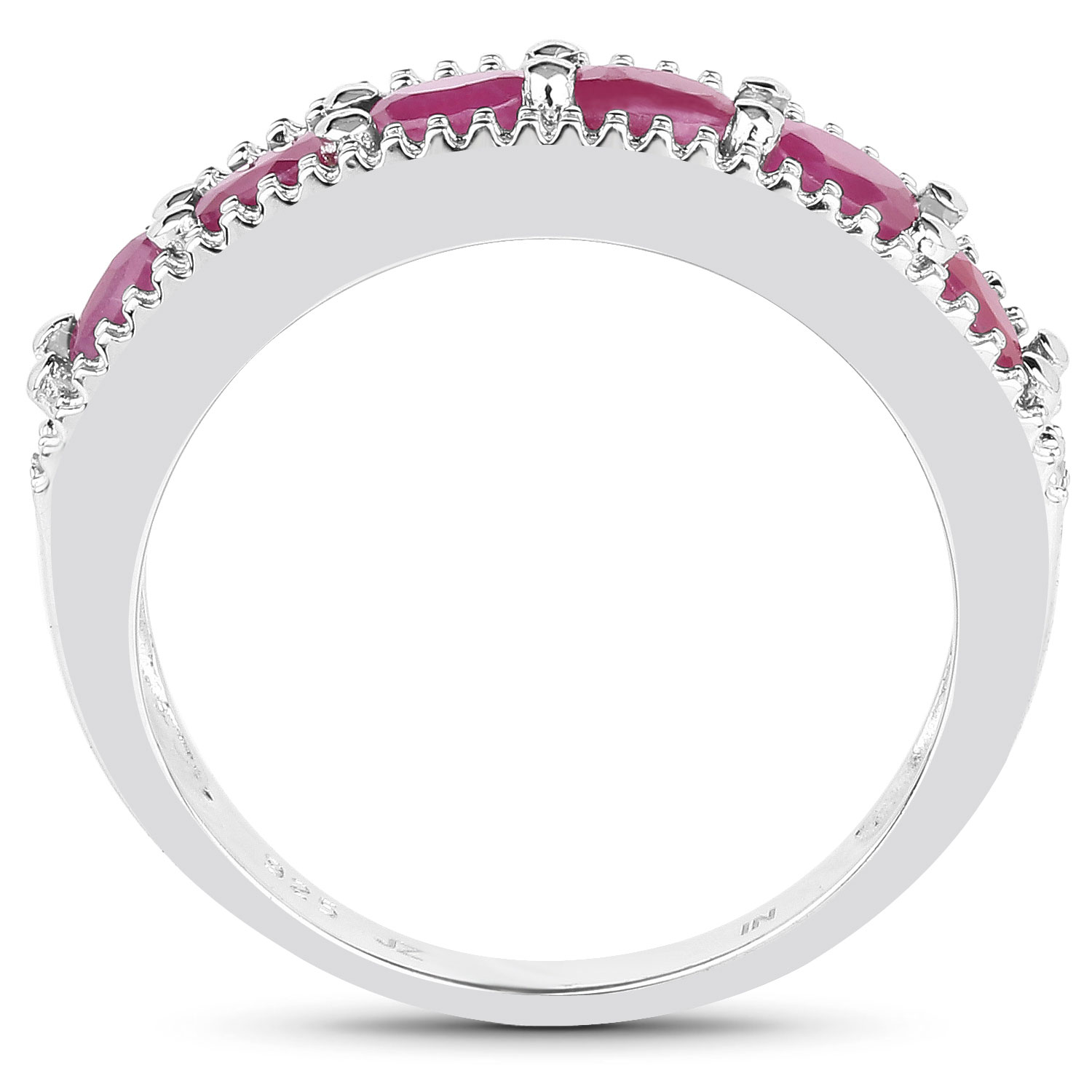 1.33 Carat Genuine Ruby and White Diamond .925 Sterling Silver Ring