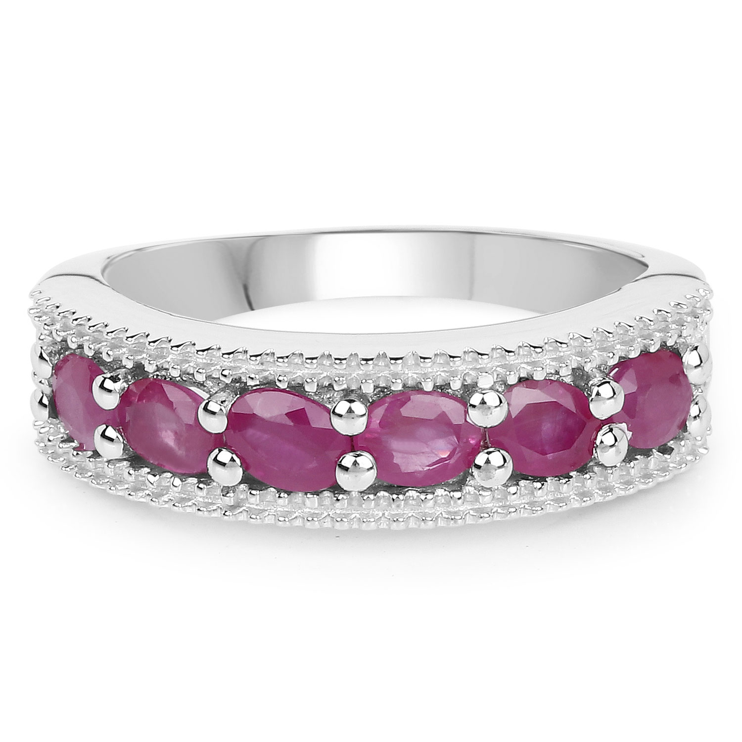 1.33 Carat Genuine Ruby and White Diamond .925 Sterling Silver Ring