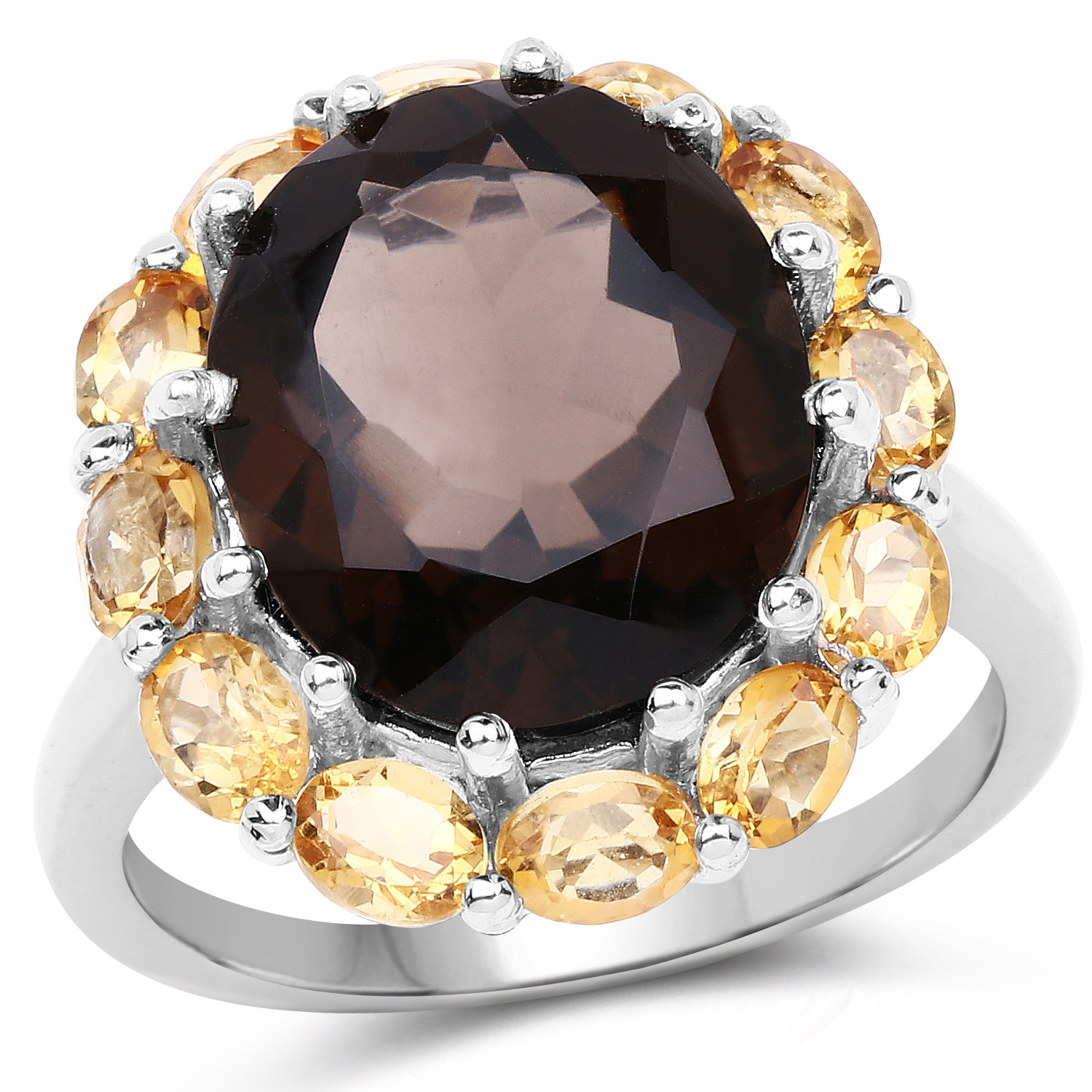 8.72 Carat Genuine Smoky Quartz and Citrine .925 Sterling Silver Ring