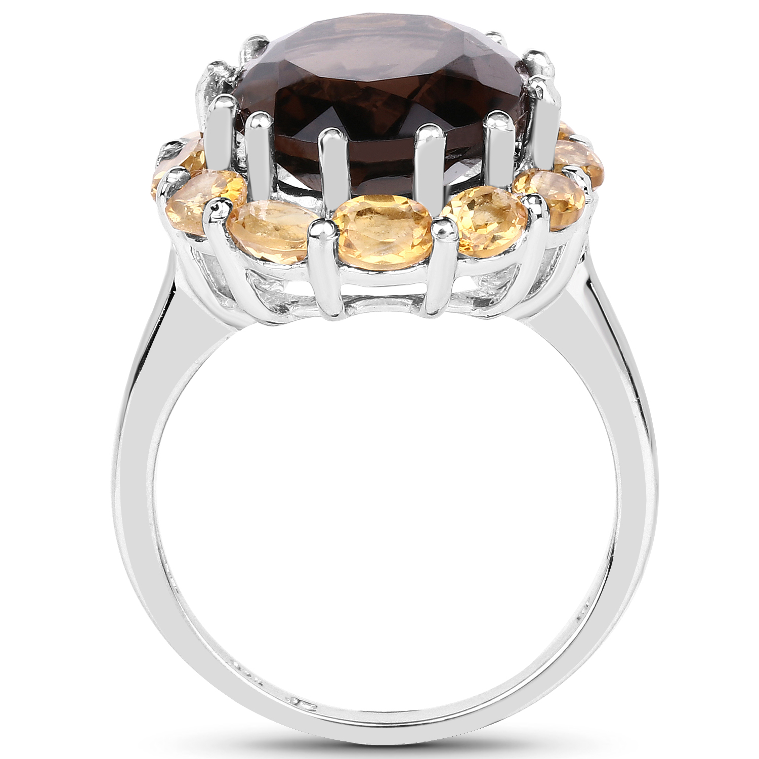 8.72 Carat Genuine Smoky Quartz and Citrine .925 Sterling Silver Ring