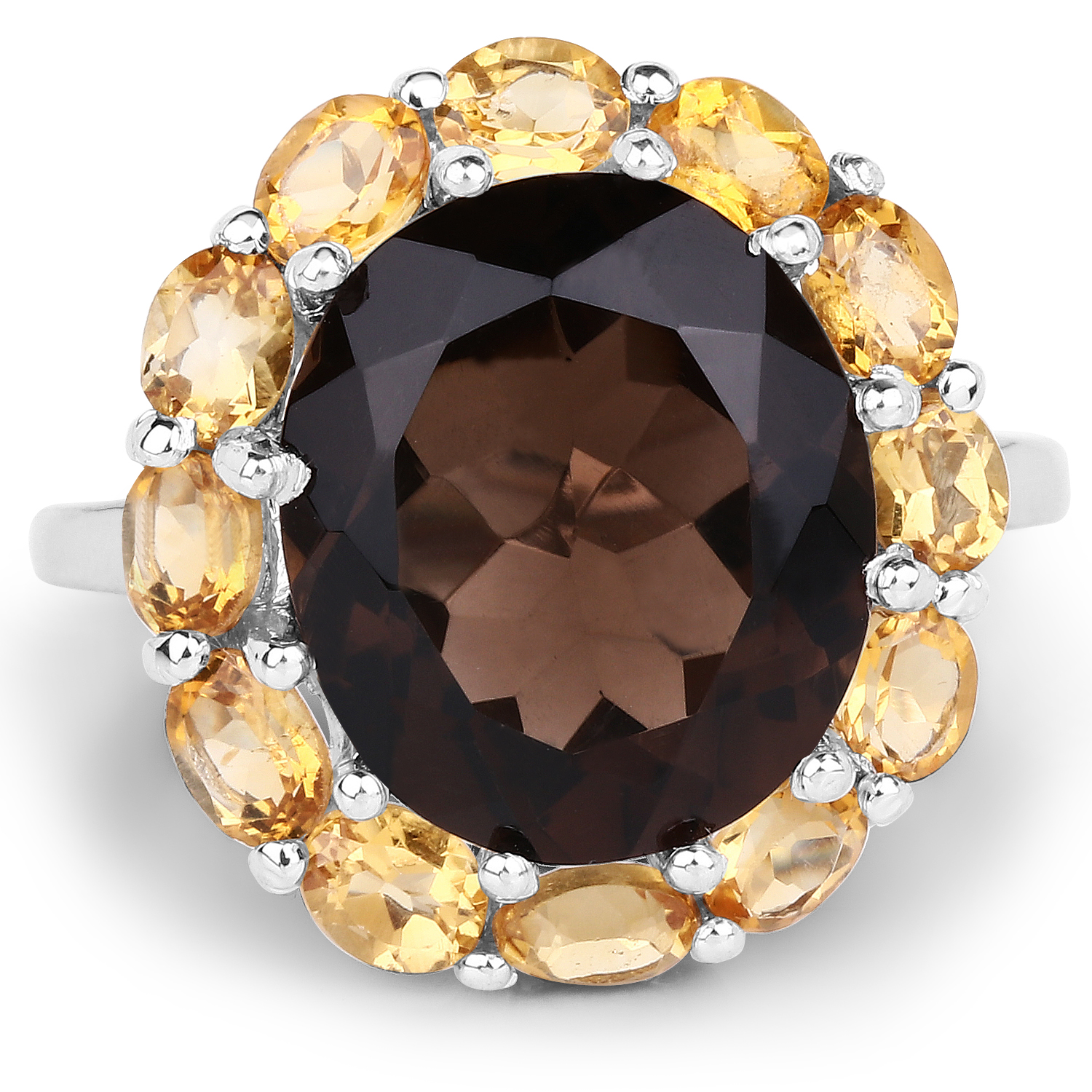 8.72 Carat Genuine Smoky Quartz and Citrine .925 Sterling Silver Ring