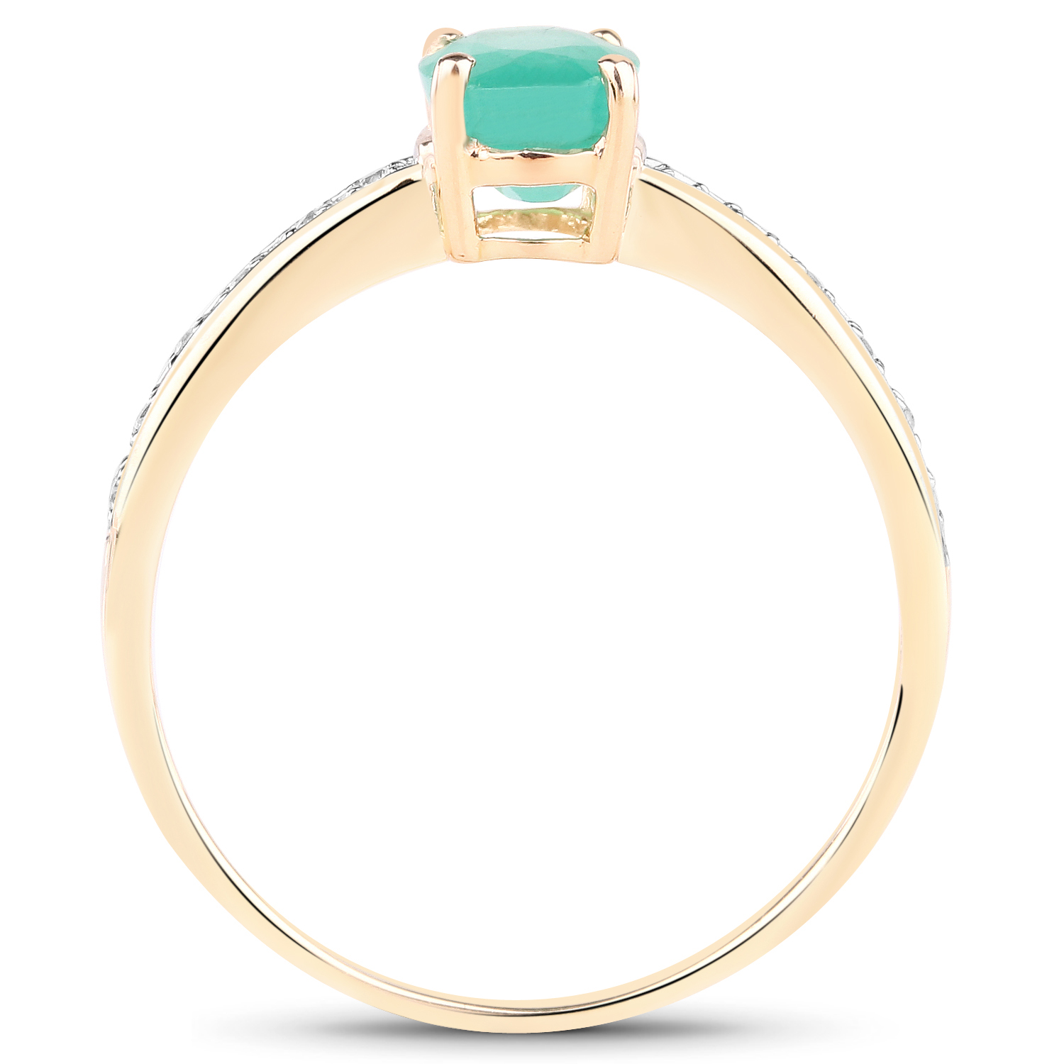 0.79 Carat Genuine Zambian Emerald and White Zircon 10K Yellow Gold Ring