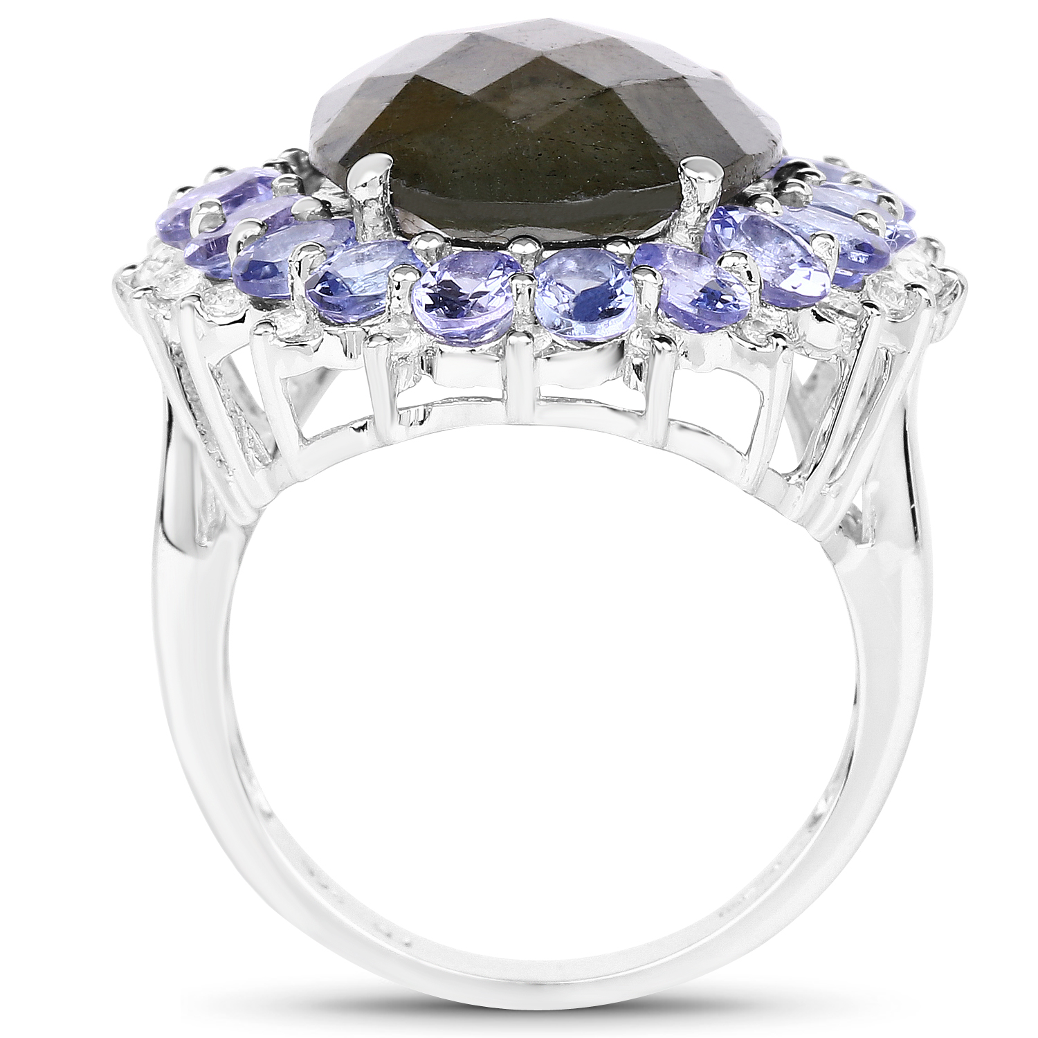 12.45 Carat Genuine Labradorite, Tanzanite & White Topaz .925 Sterling Silver Ring