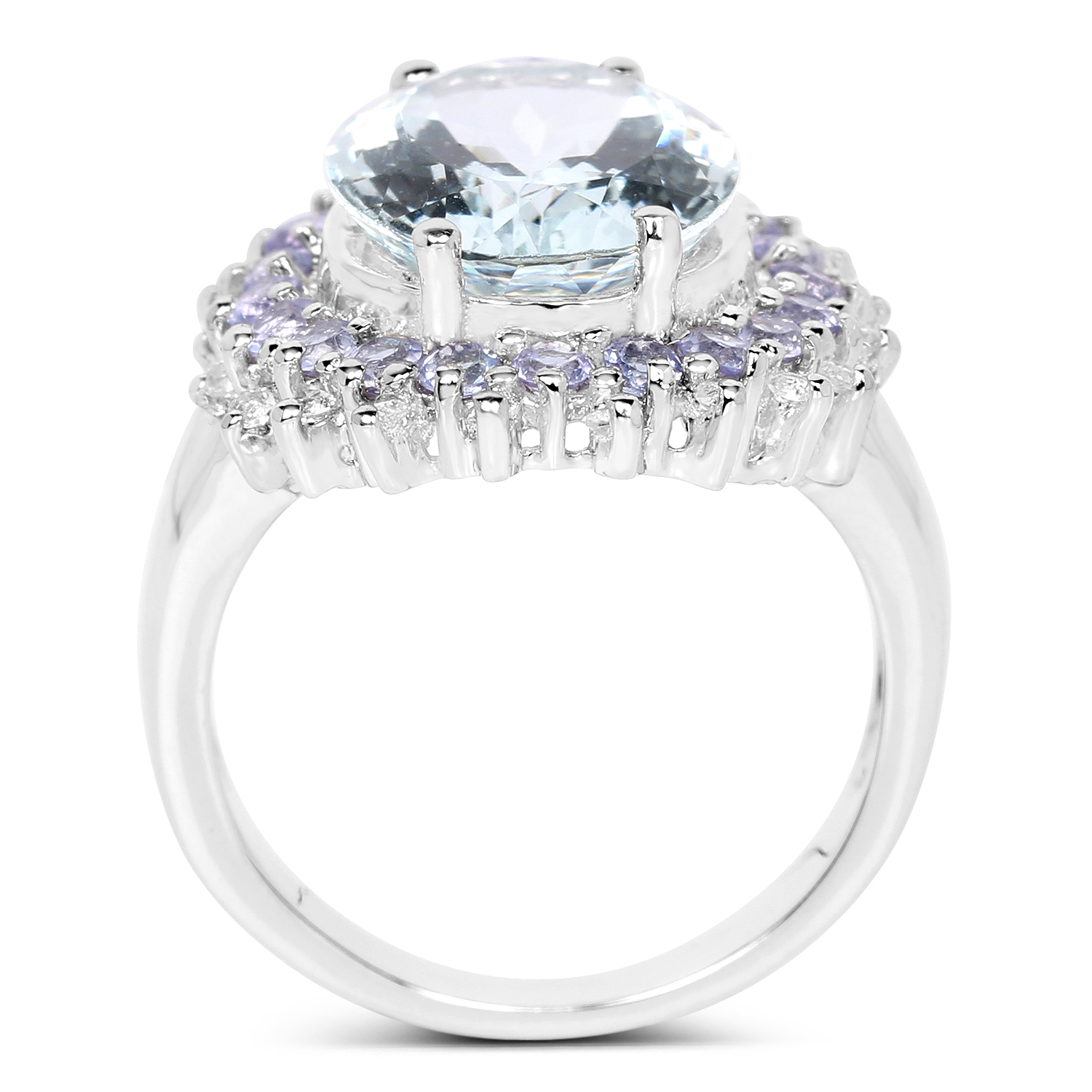 5.30 Carat Genuine Aquamarine, Tanzanite & White Topaz .925 Sterling Silver Ring