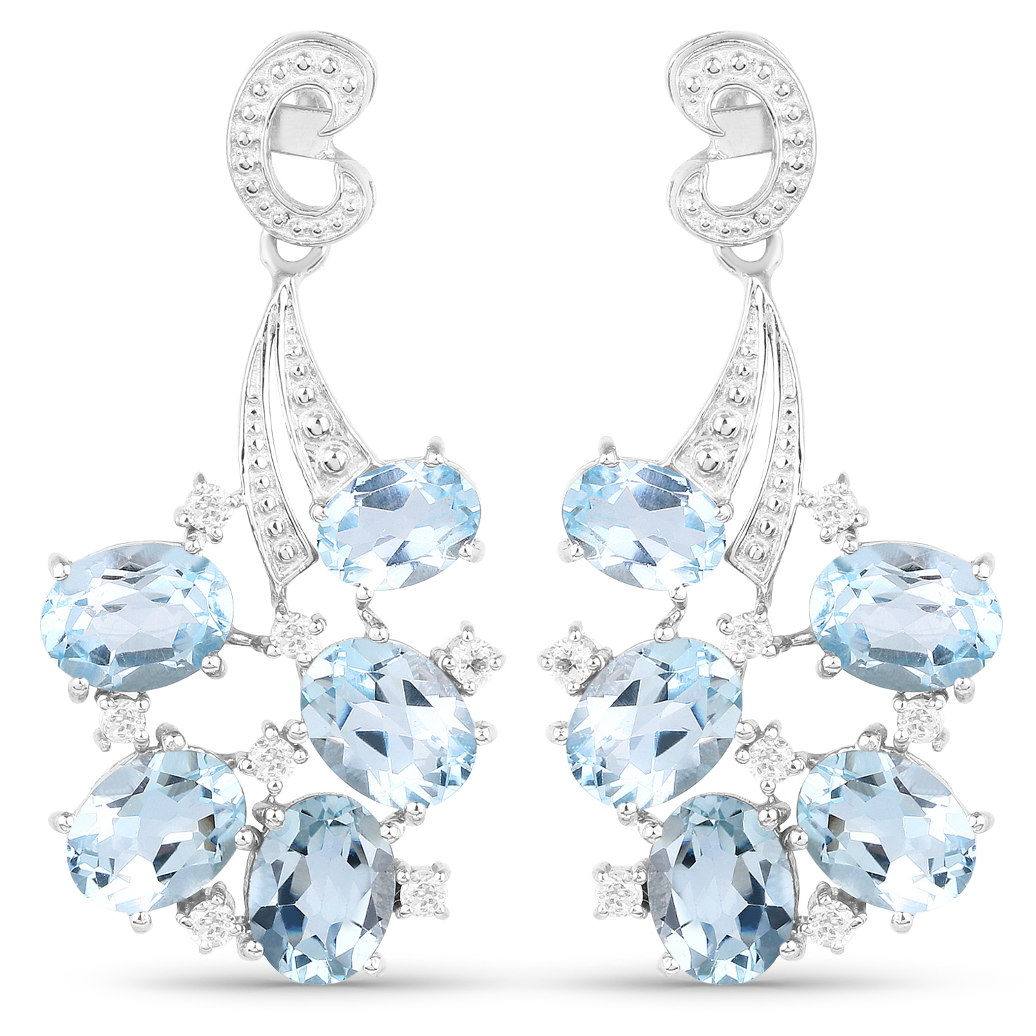 6.81 Carat Genuine Blue Topaz and White Topaz .925 Sterling Silver Earrings
