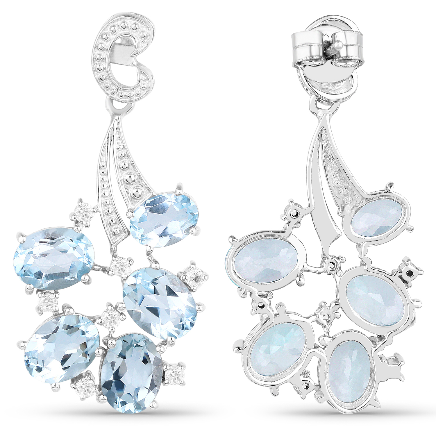 6.81 Carat Genuine Blue Topaz and White Topaz .925 Sterling Silver Earrings