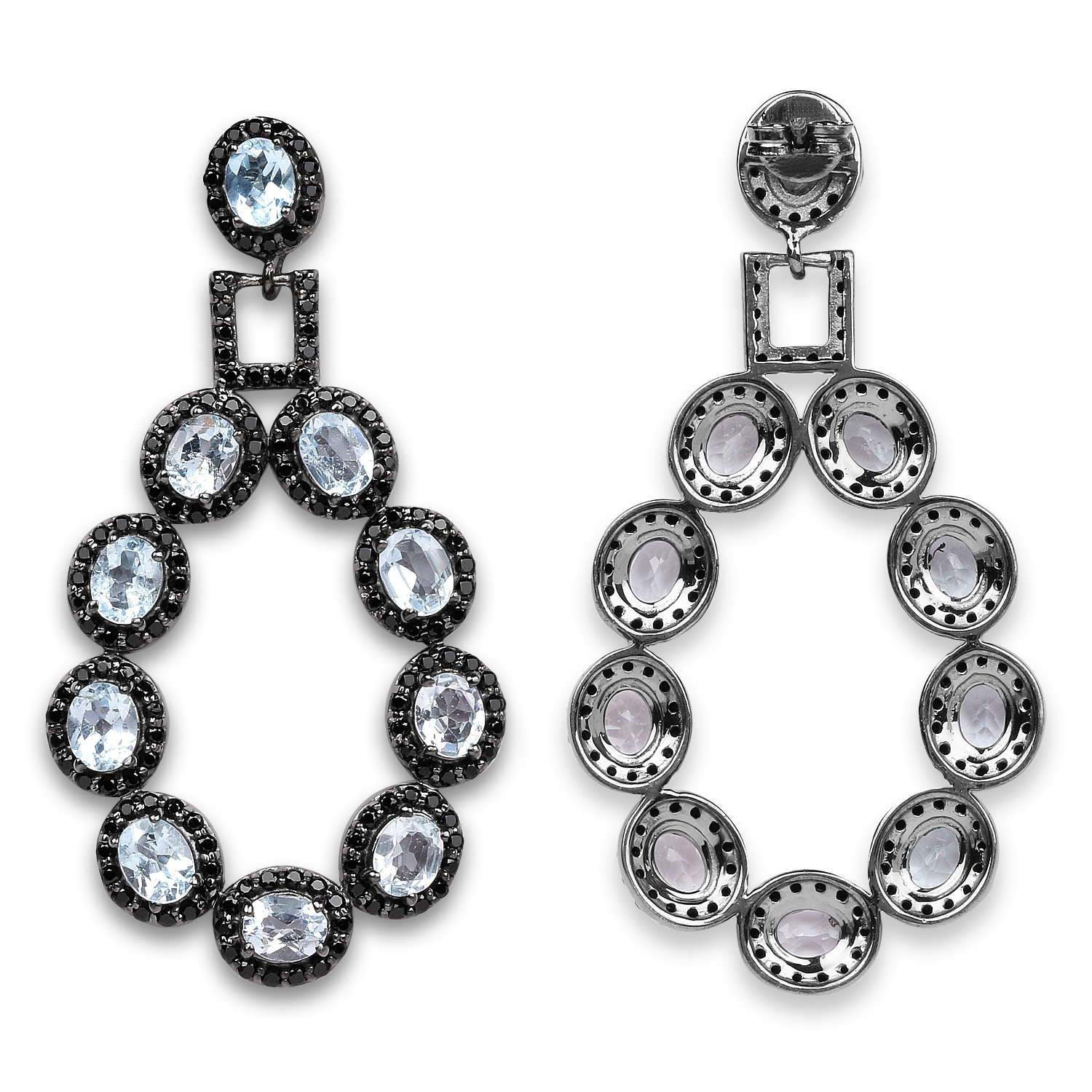 12.15 Carat Genuine Blue Topaz & Black Spinel .925 Sterling Silver Earrings