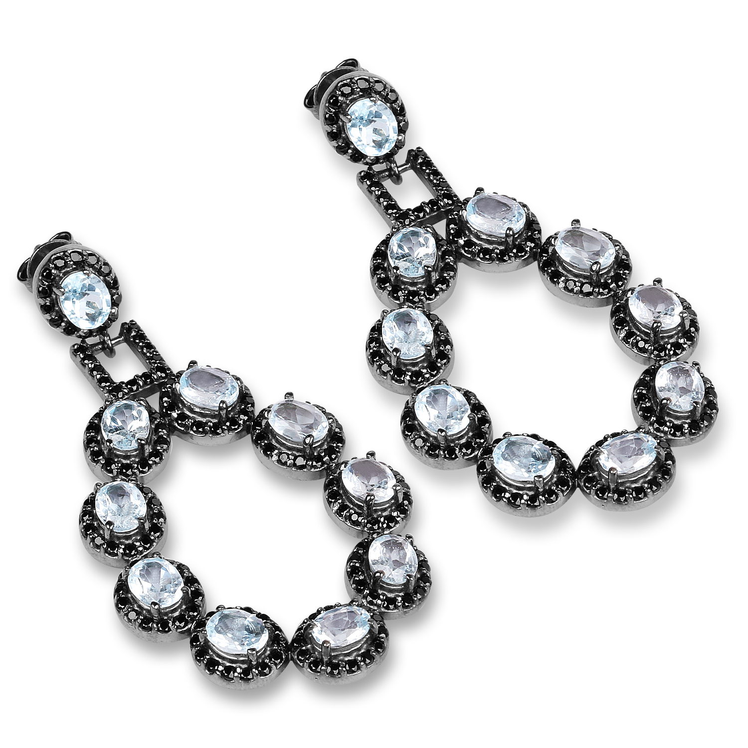 12.15 Carat Genuine Blue Topaz & Black Spinel .925 Sterling Silver Earrings