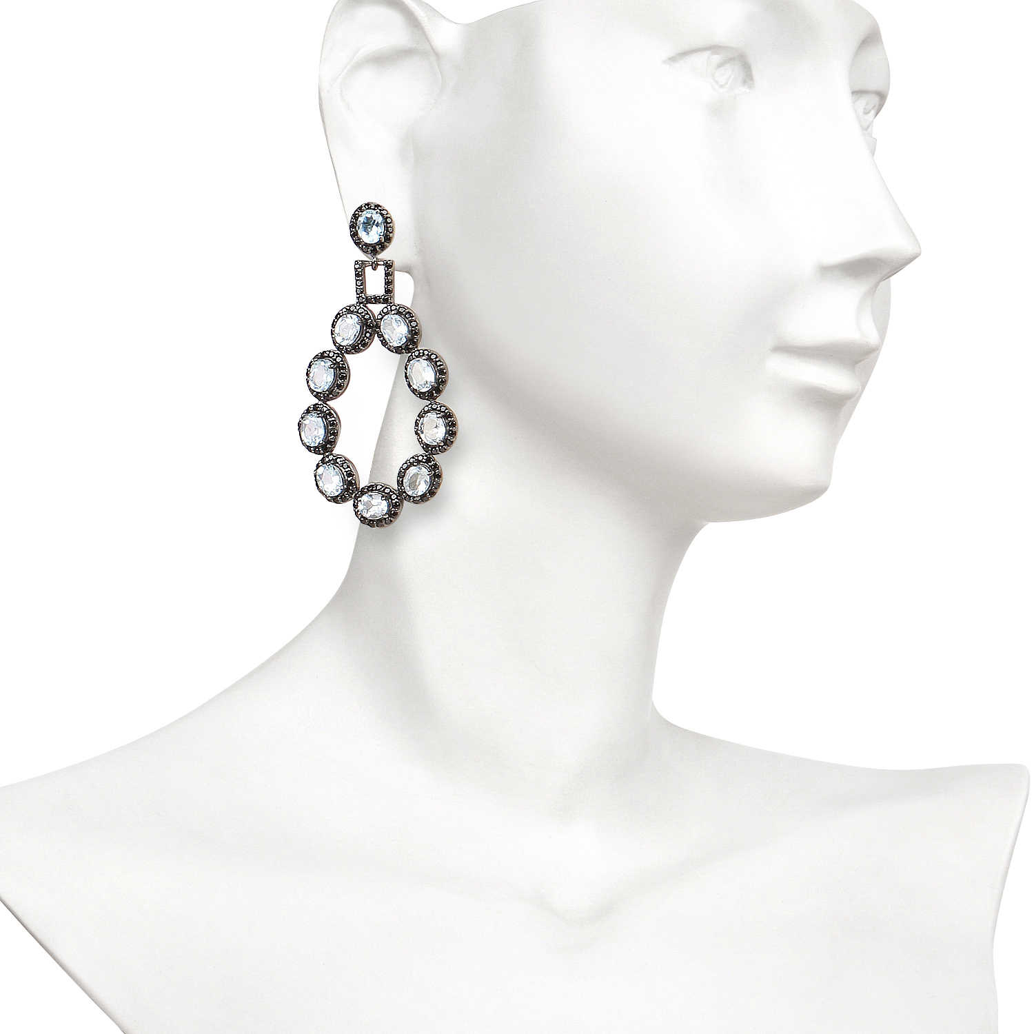 12.15 Carat Genuine Blue Topaz & Black Spinel .925 Sterling Silver Earrings