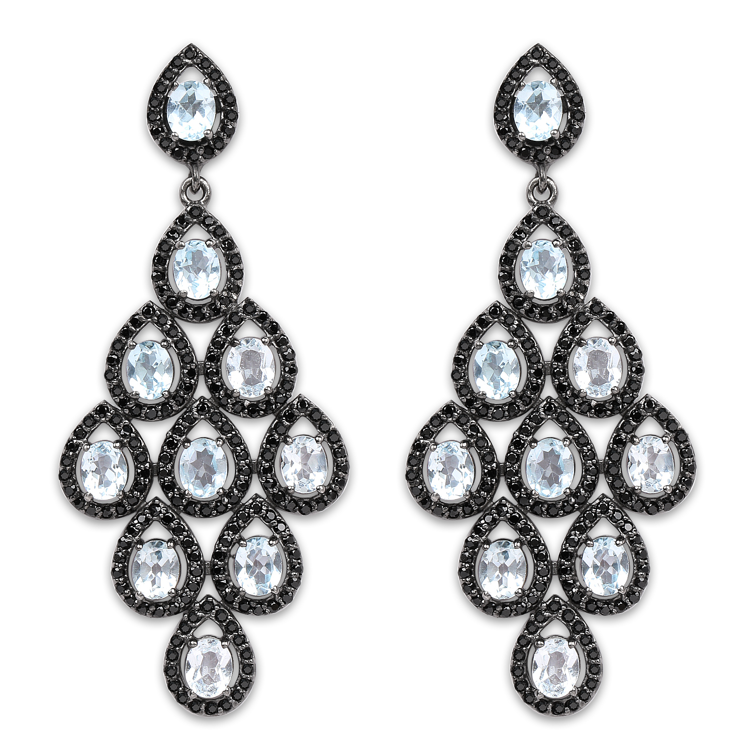 12.90 Carat Genuine Blue Topaz and Black Spinel .925 Sterling Silver Earrings