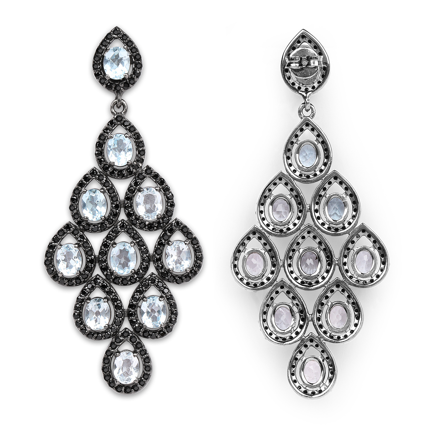 12.90 Carat Genuine Blue Topaz and Black Spinel .925 Sterling Silver Earrings