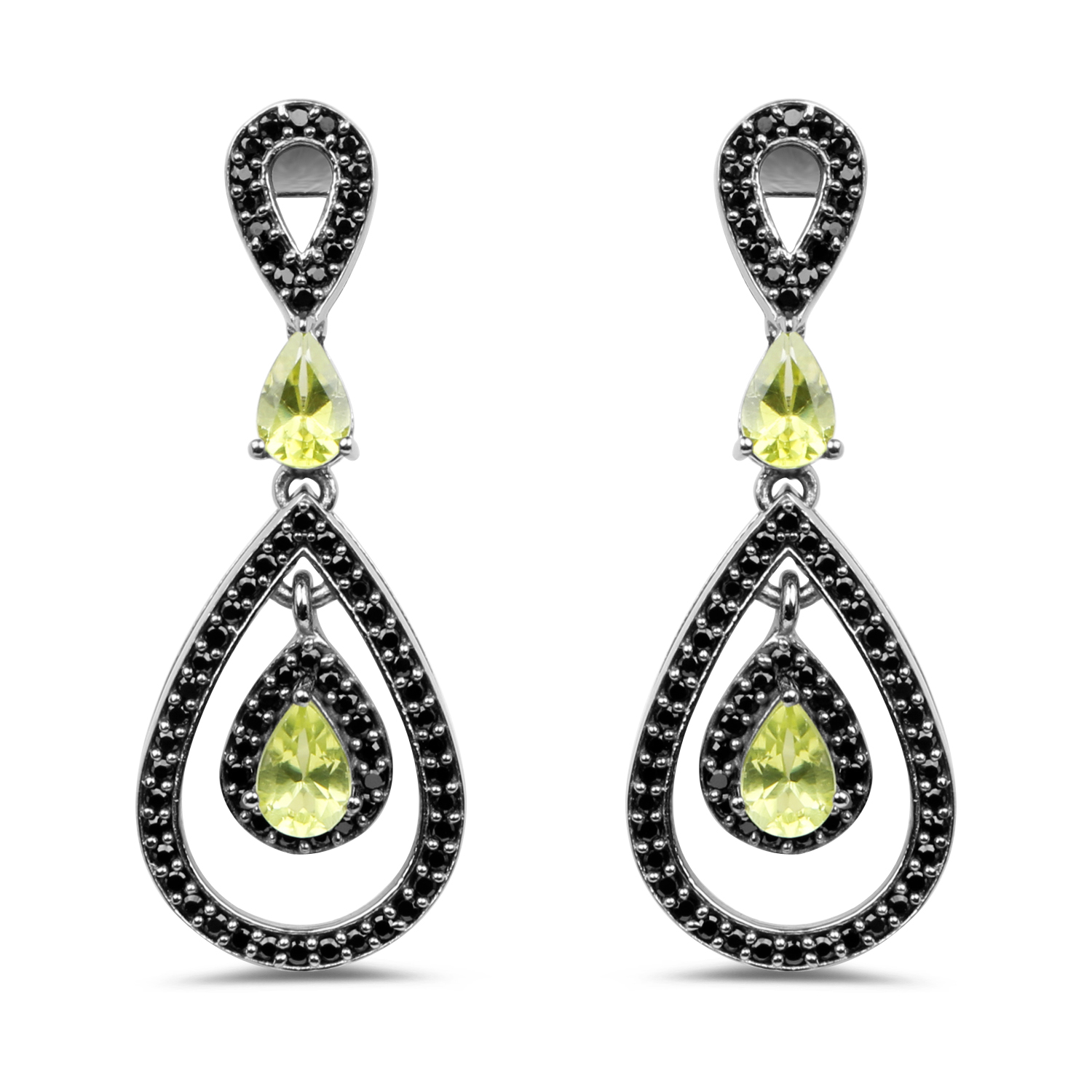 2.60 Carat Genuine Peridot and Black Spinel .925 Sterling Silver Earrings