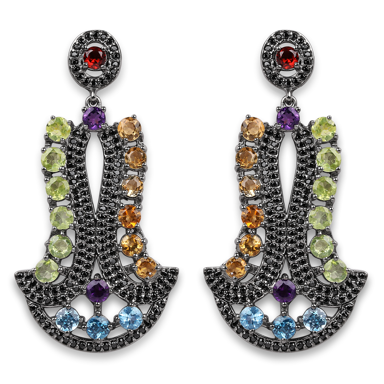 13.70 Carat Genuine Multi Stone .925 Sterling Silver Earrings