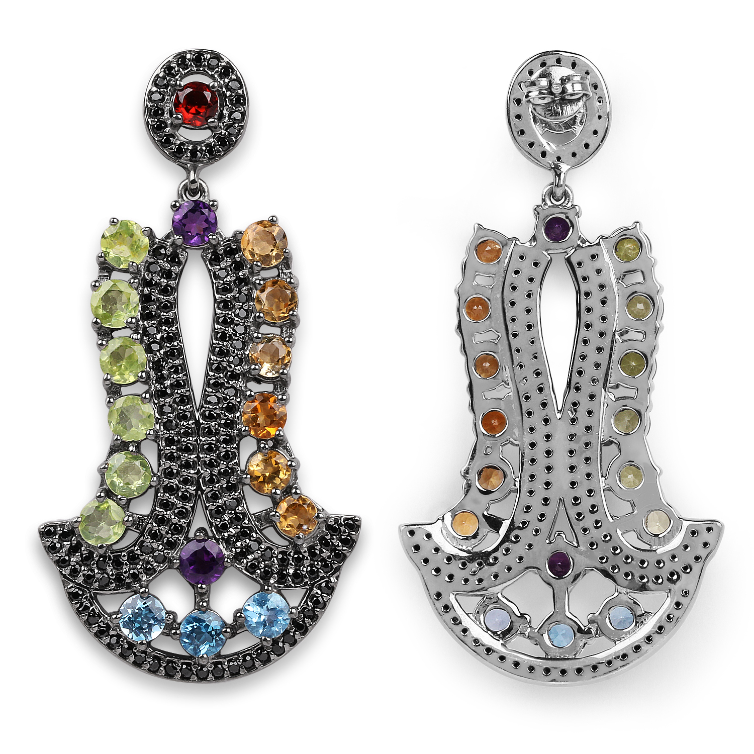 13.70 Carat Genuine Multi Stone .925 Sterling Silver Earrings