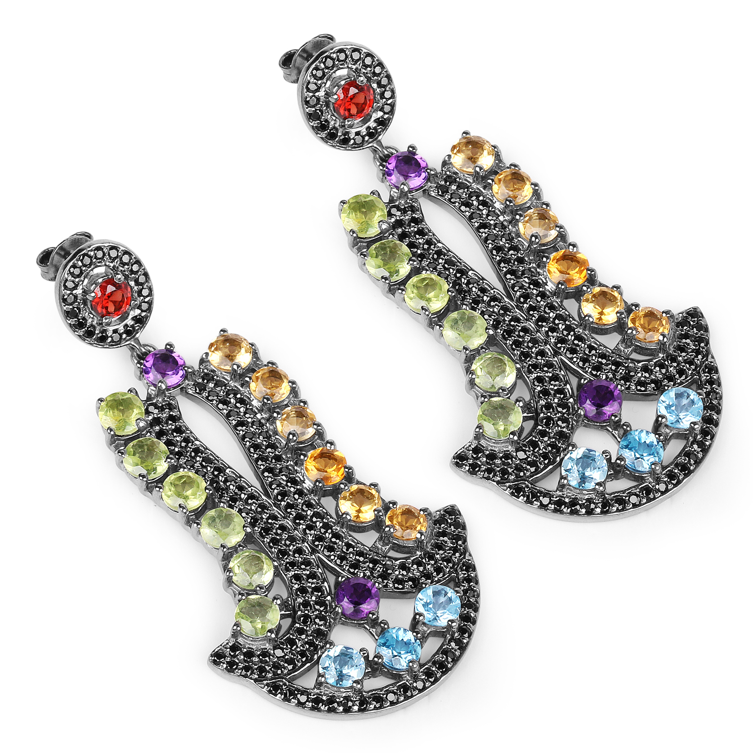 13.70 Carat Genuine Multi Stone .925 Sterling Silver Earrings