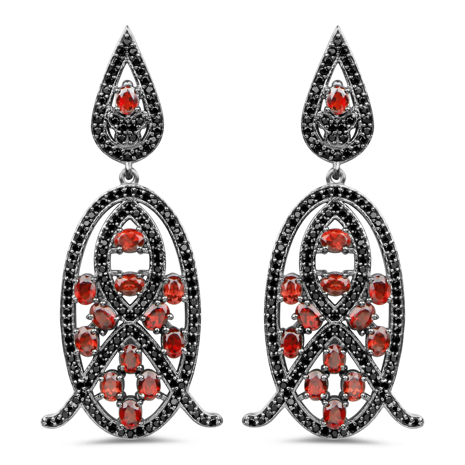 7.63 Carat Genuine Garnet and Black Spinel .925 Sterling Silver Earrings
