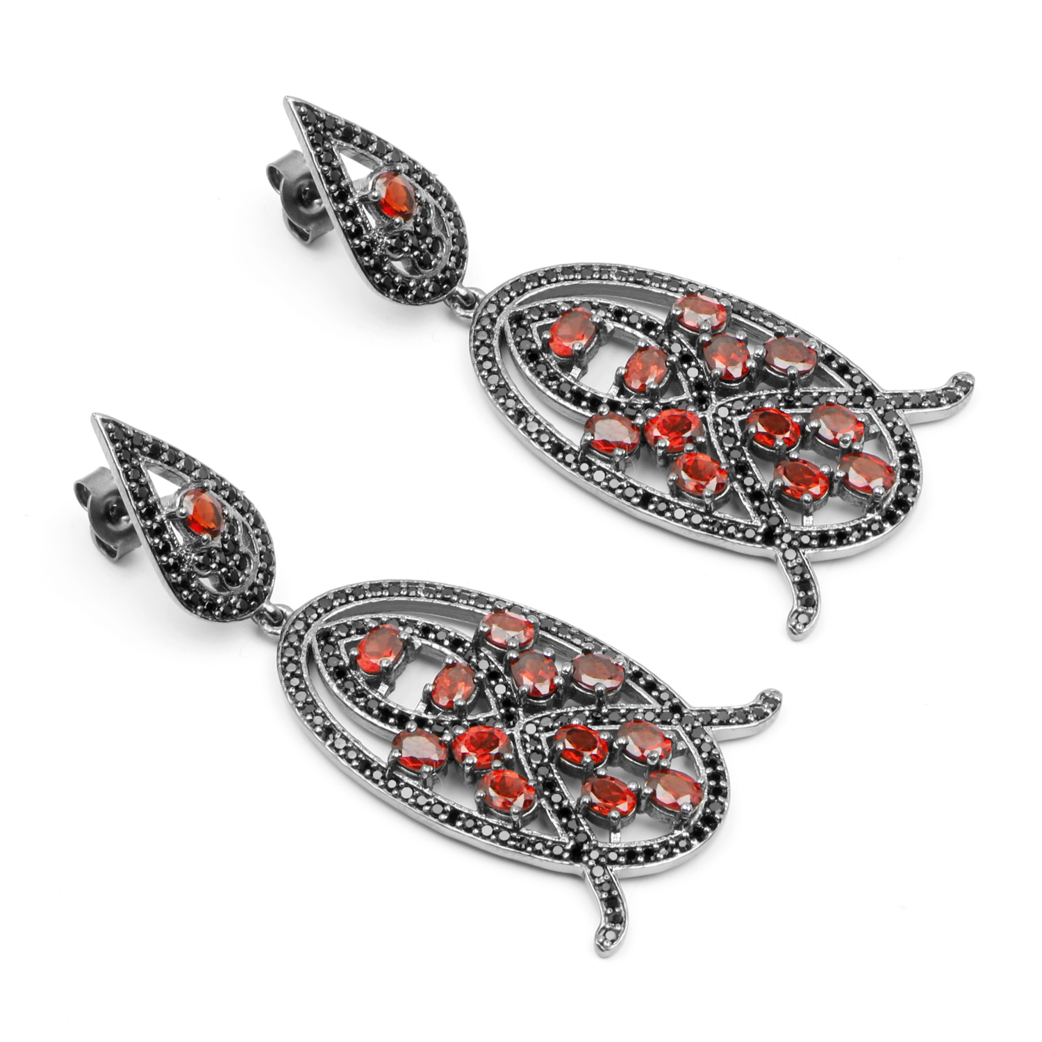 7.63 Carat Genuine Garnet and Black Spinel .925 Sterling Silver Earrings