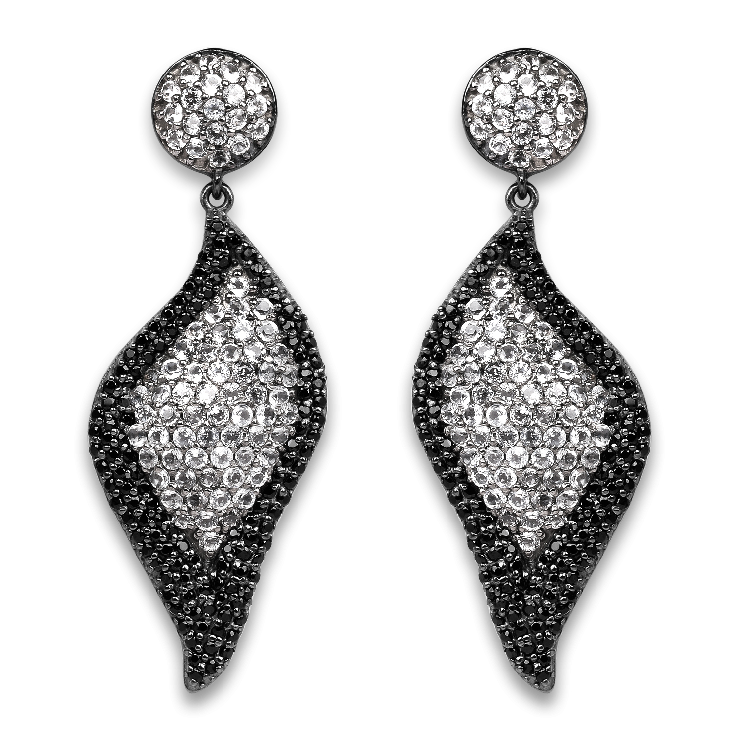 4.21 Carat Genuine White Topaz and Black Spinel .925 Sterling Silver Earrings