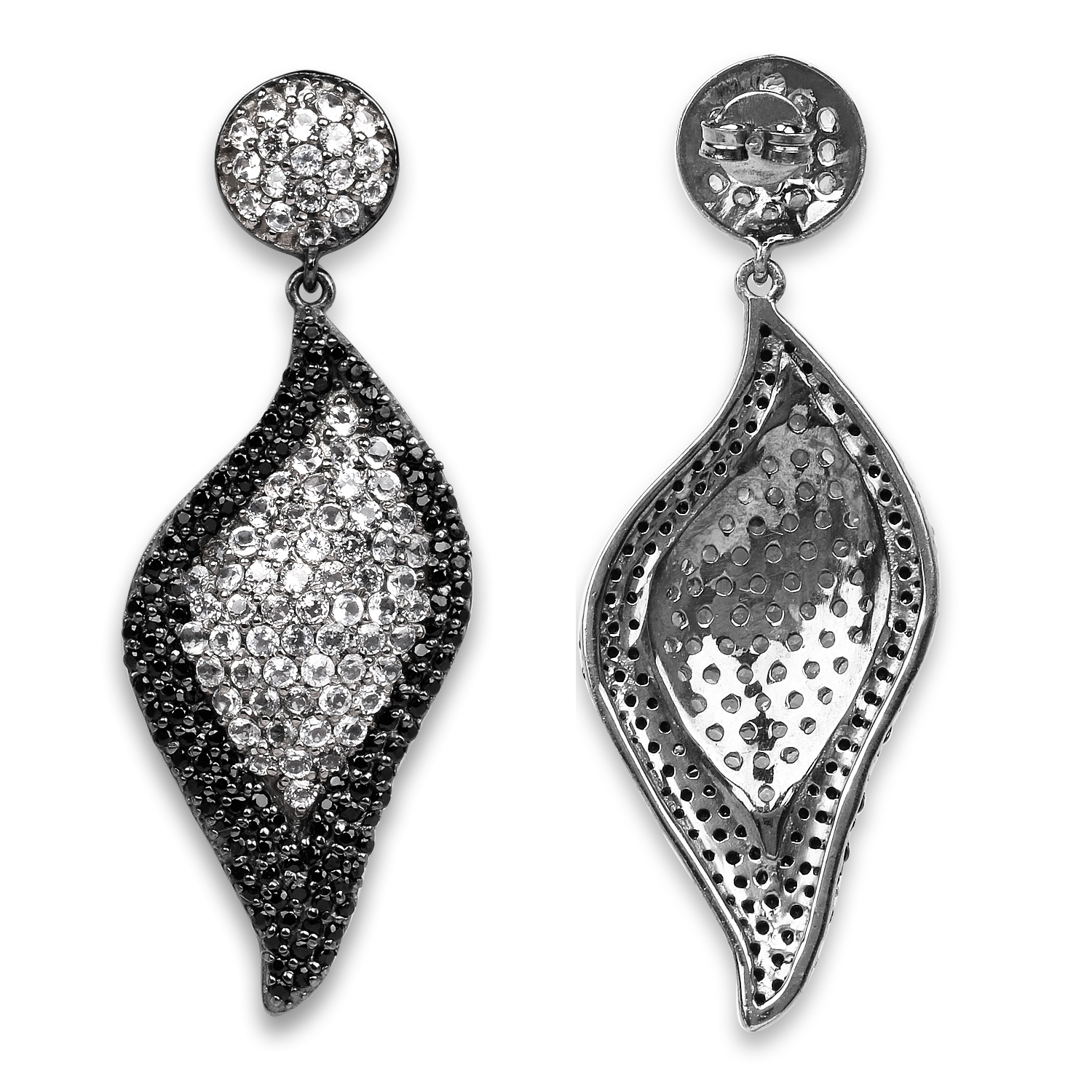4.21 Carat Genuine White Topaz and Black Spinel .925 Sterling Silver Earrings