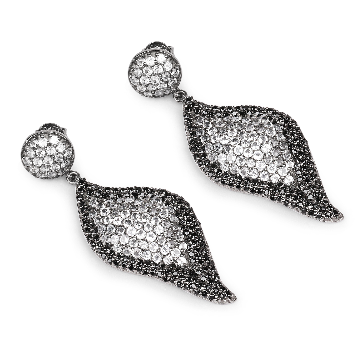 4.21 Carat Genuine White Topaz and Black Spinel .925 Sterling Silver Earrings