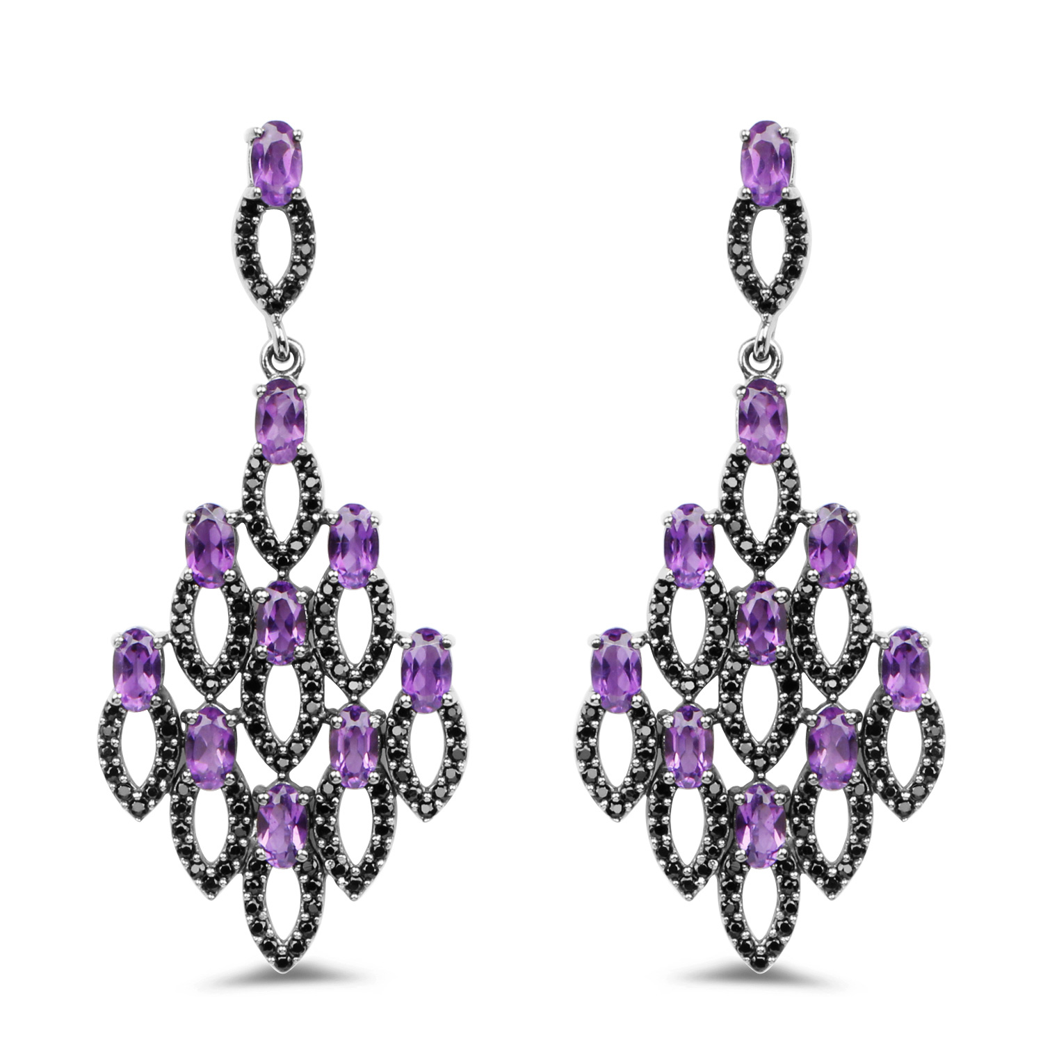 6.00 Carat Genuine Amethyst and Black Spinel .925 Sterling Silver Earrings