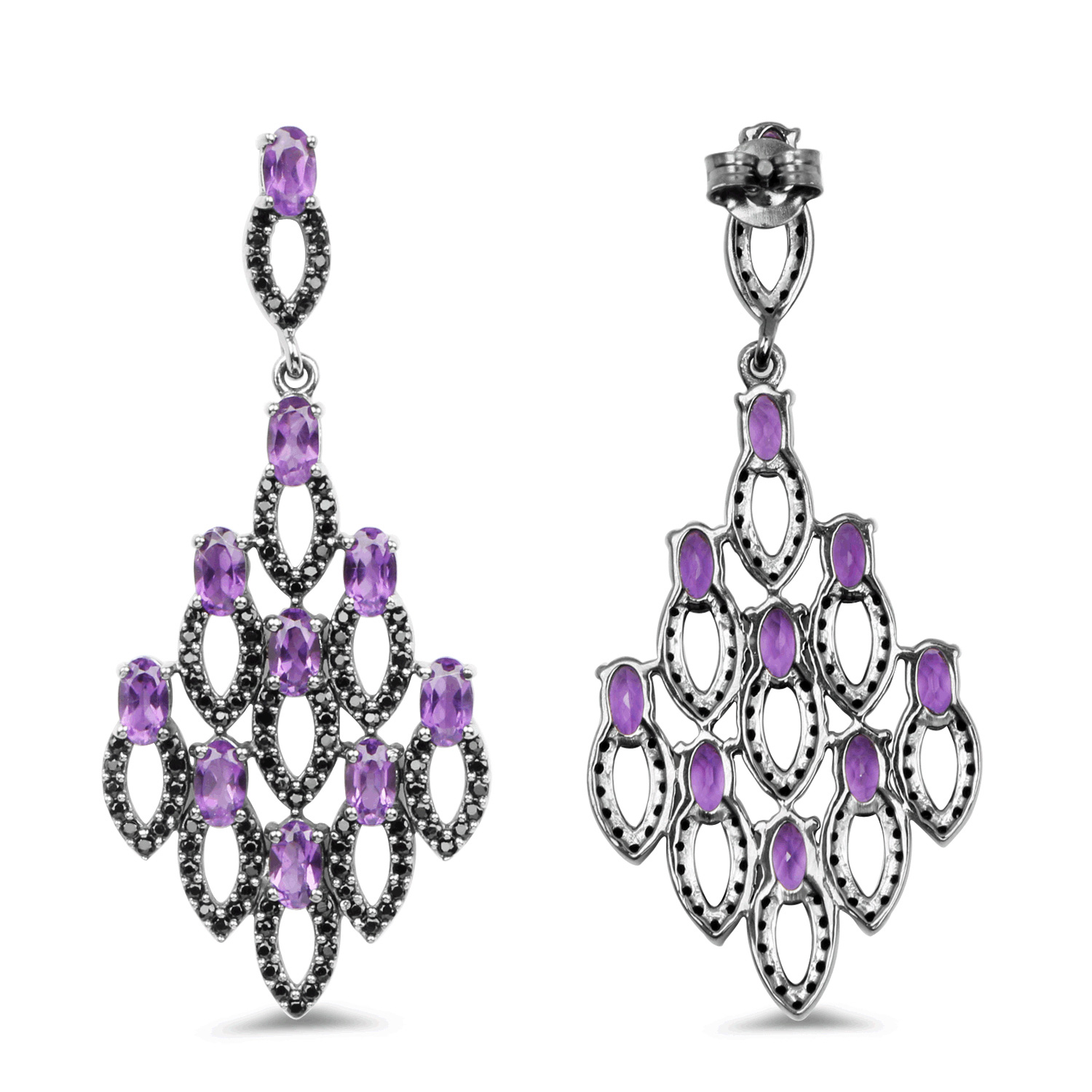 6.00 Carat Genuine Amethyst and Black Spinel .925 Sterling Silver Earrings
