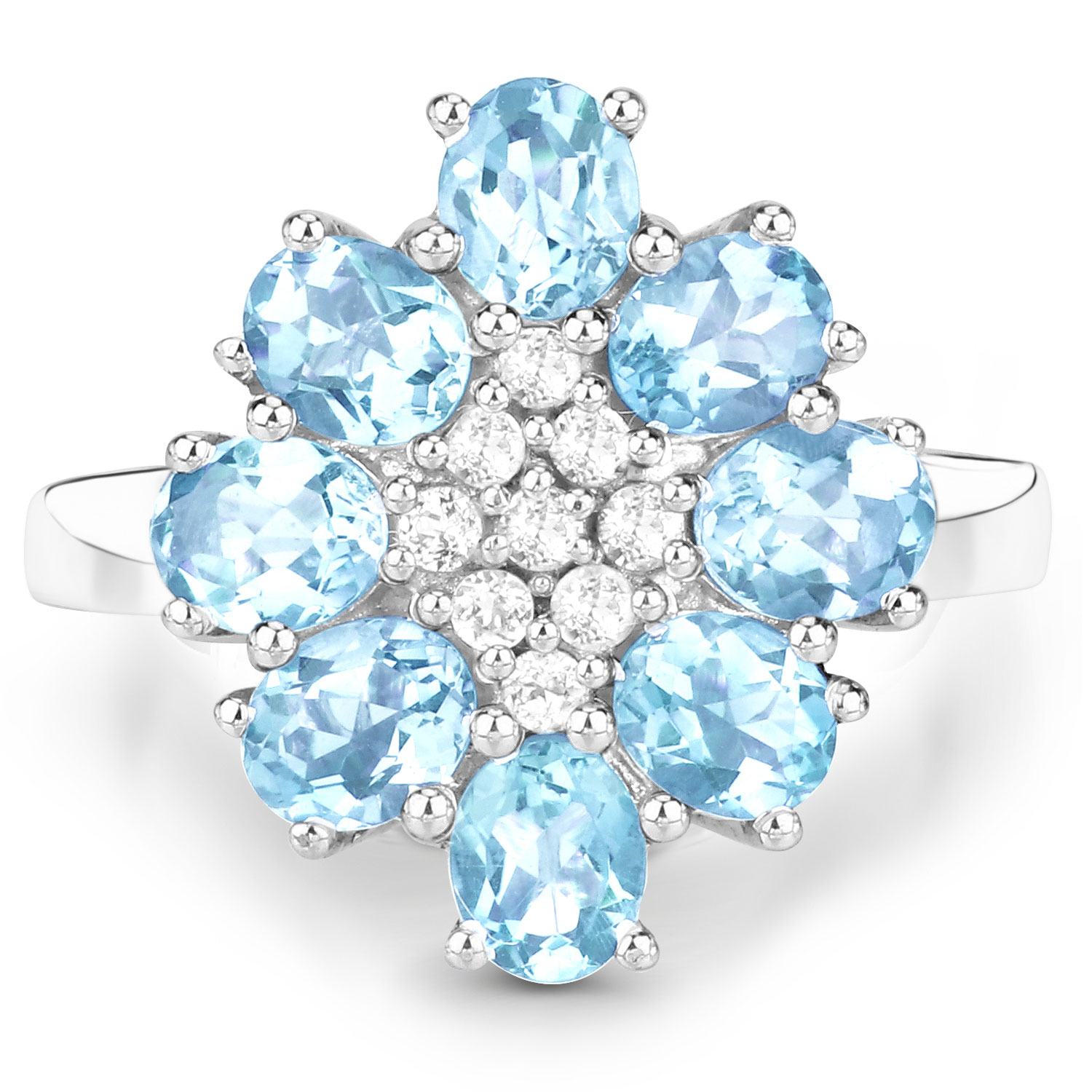 3.55 Carat Genuine Blue Topaz & White Topaz .925 Sterling Silver Ring