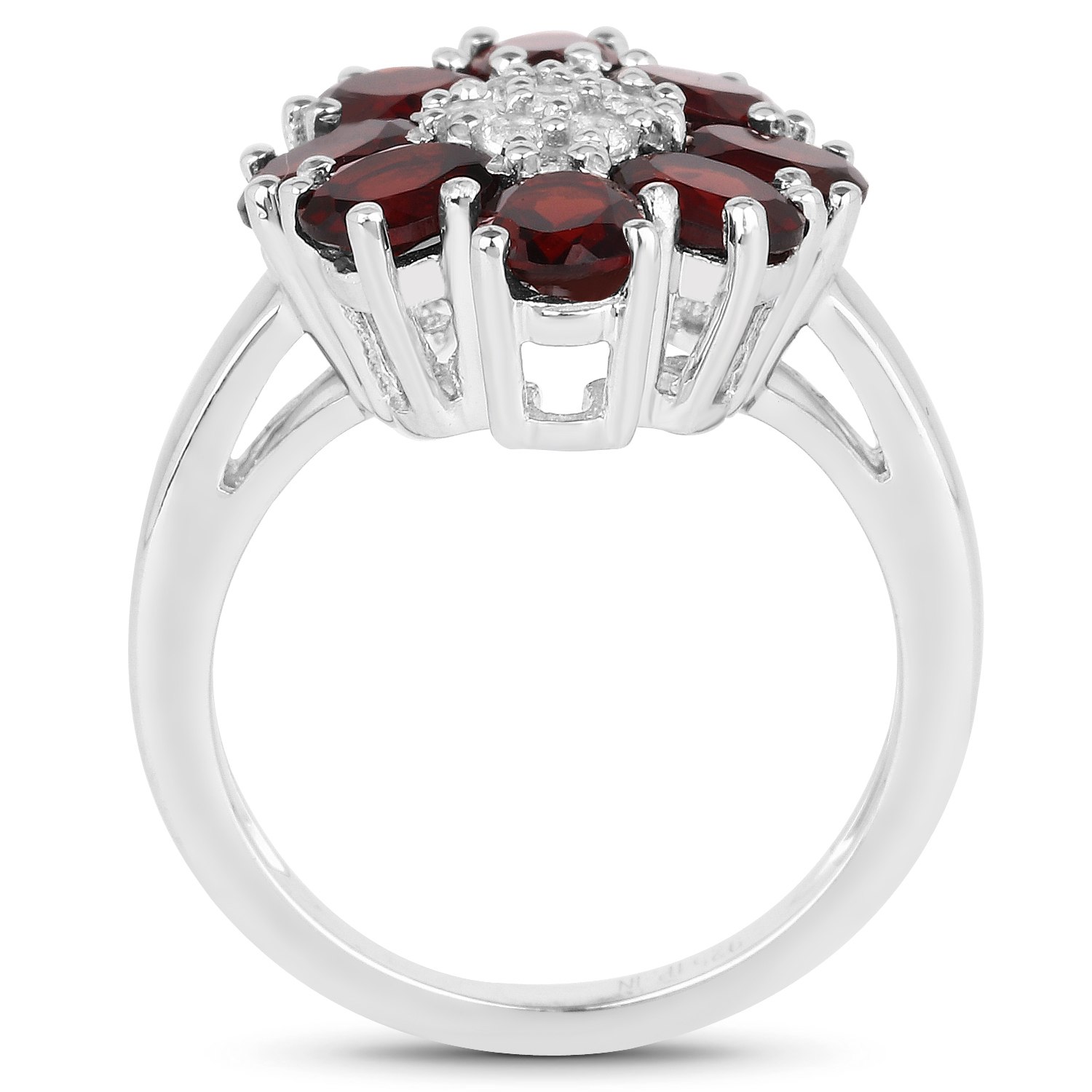3.75 Carat Genuine Garnet and White Topaz .925 Sterling Silver Ring