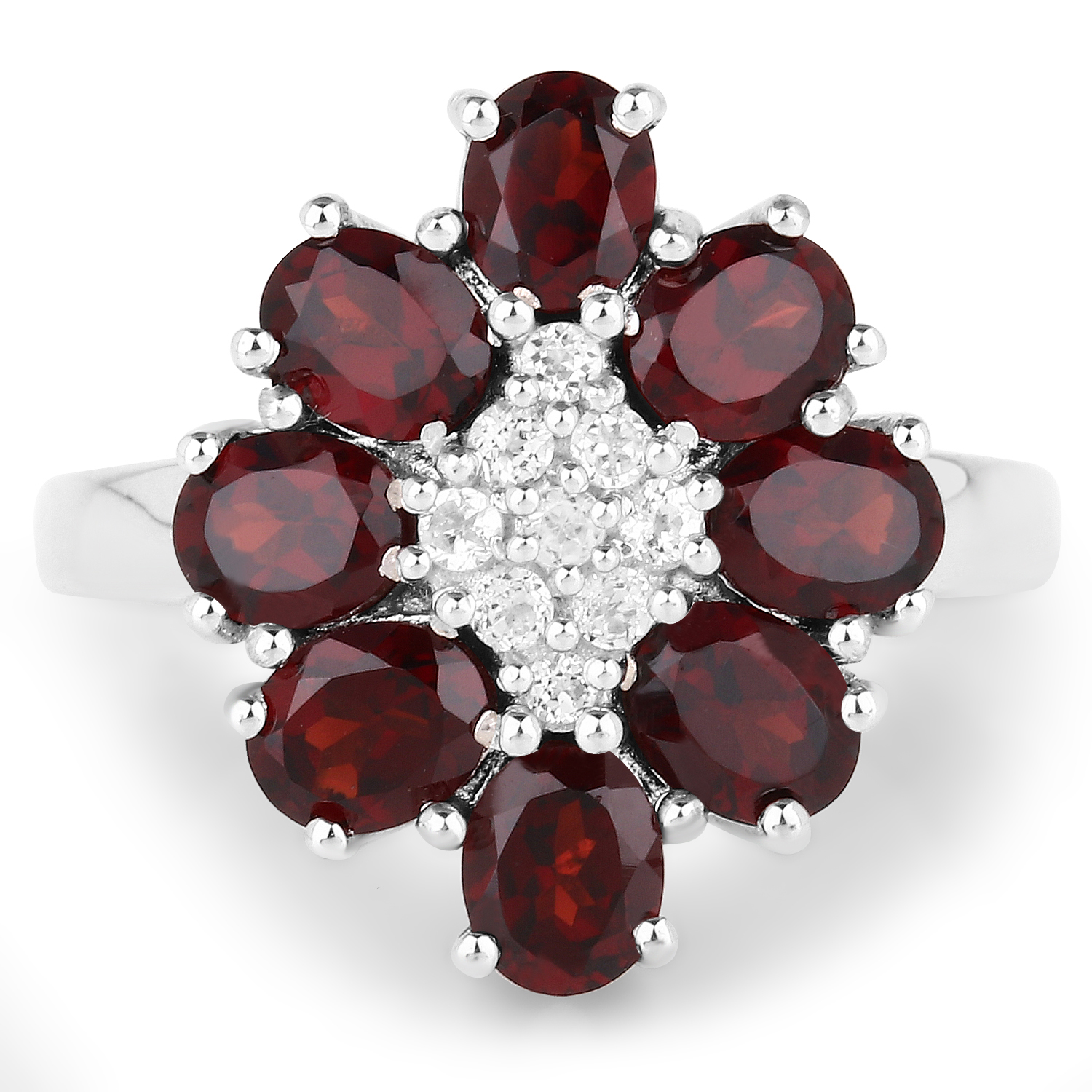 3.75 Carat Genuine Garnet and White Topaz .925 Sterling Silver Ring