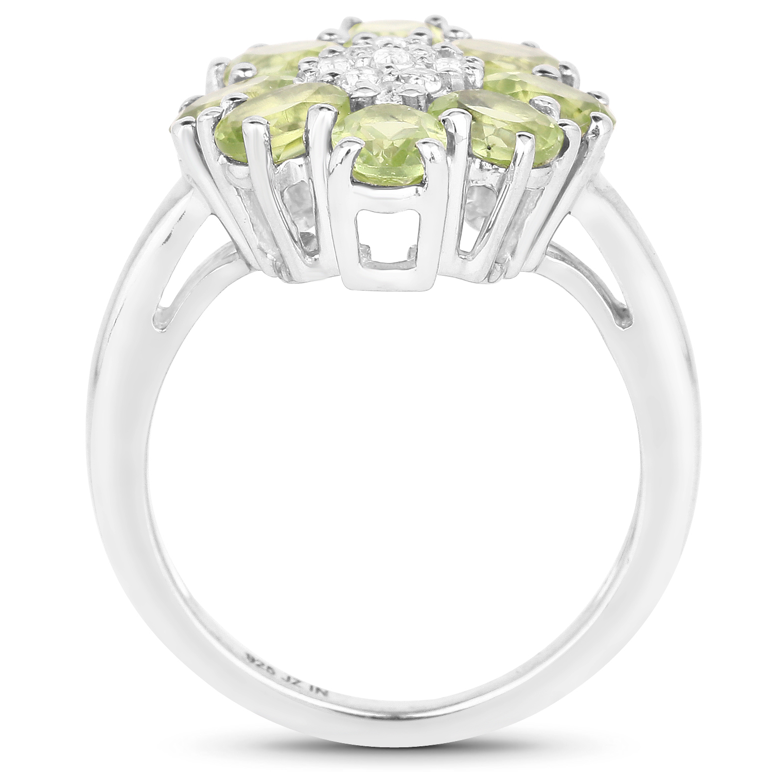 3.43 Carat Genuine Peridot and White Topaz .925 Sterling Silver Ring