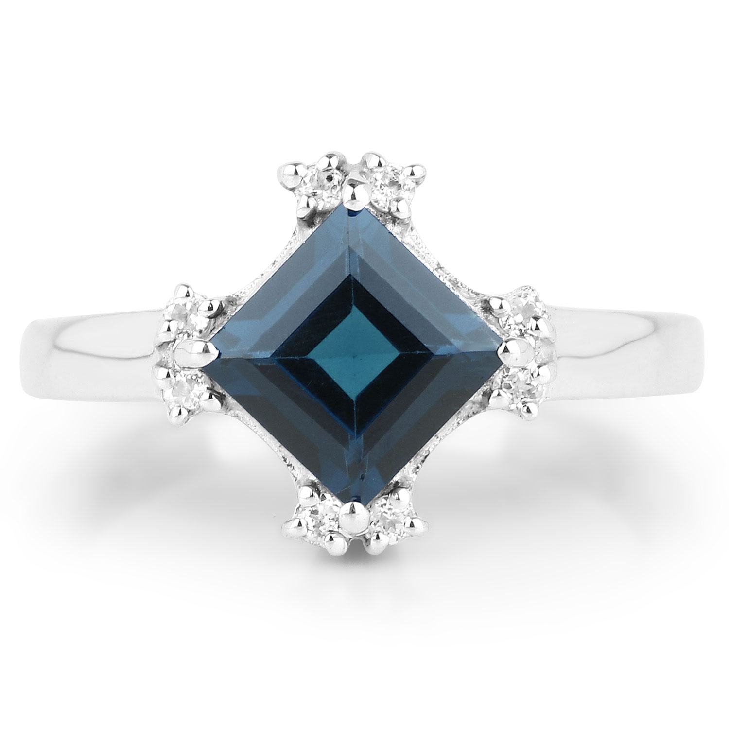 1.99 Carat Genuine London Blue Topaz & White Topaz .925 Sterling Silver Ring