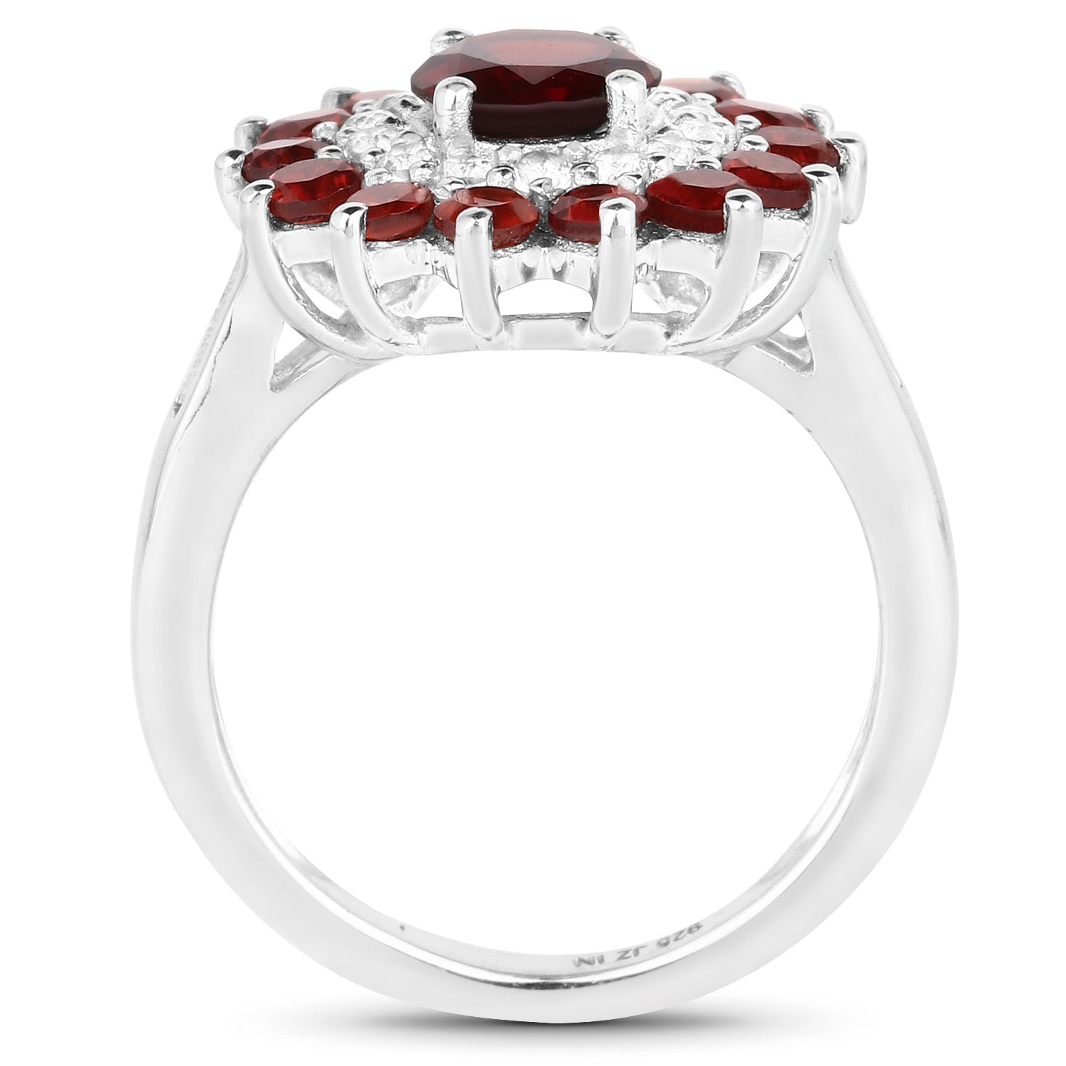 2.44 Carat Genuine Garnet and White Topaz .925 Sterling Silver Ring