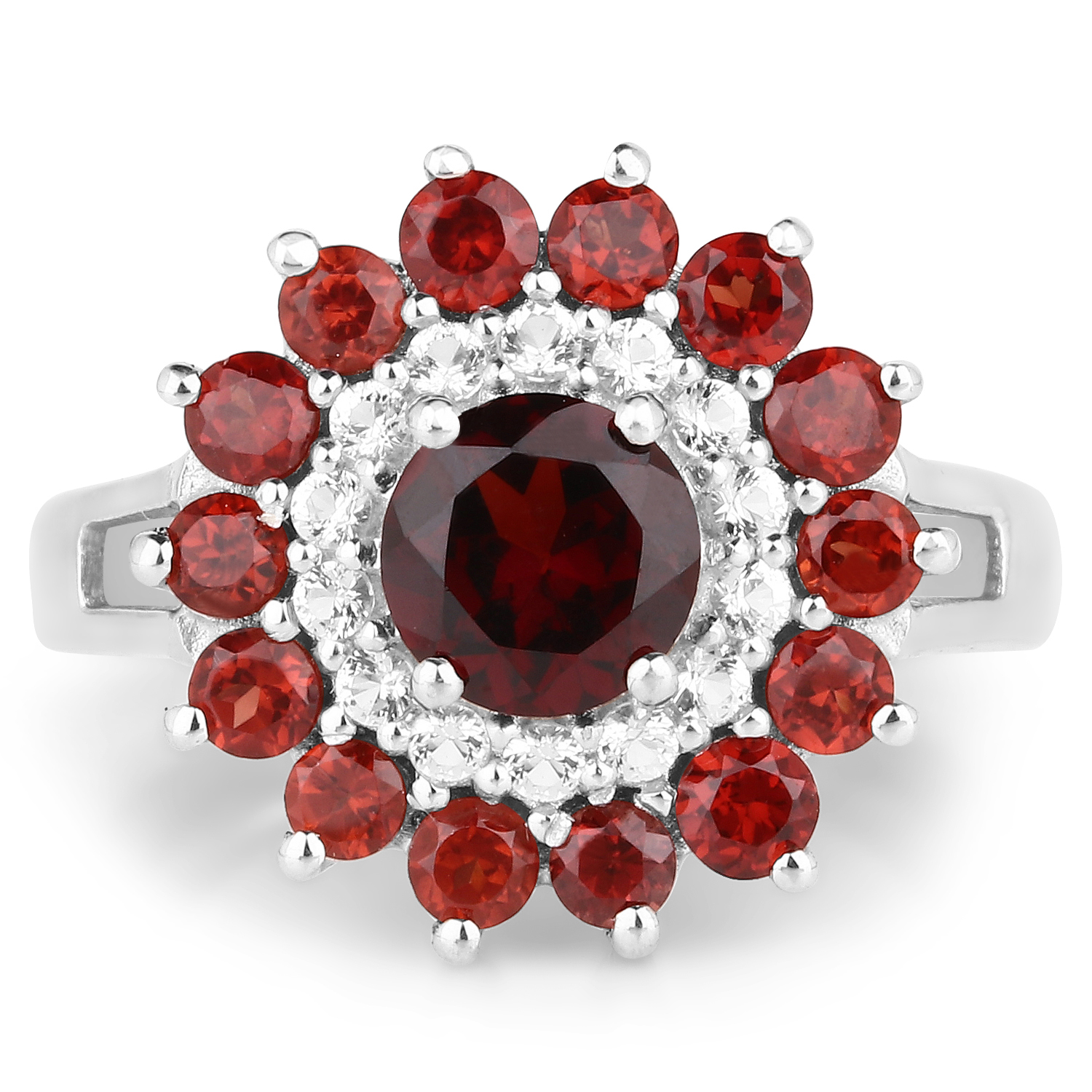 2.44 Carat Genuine Garnet and White Topaz .925 Sterling Silver Ring