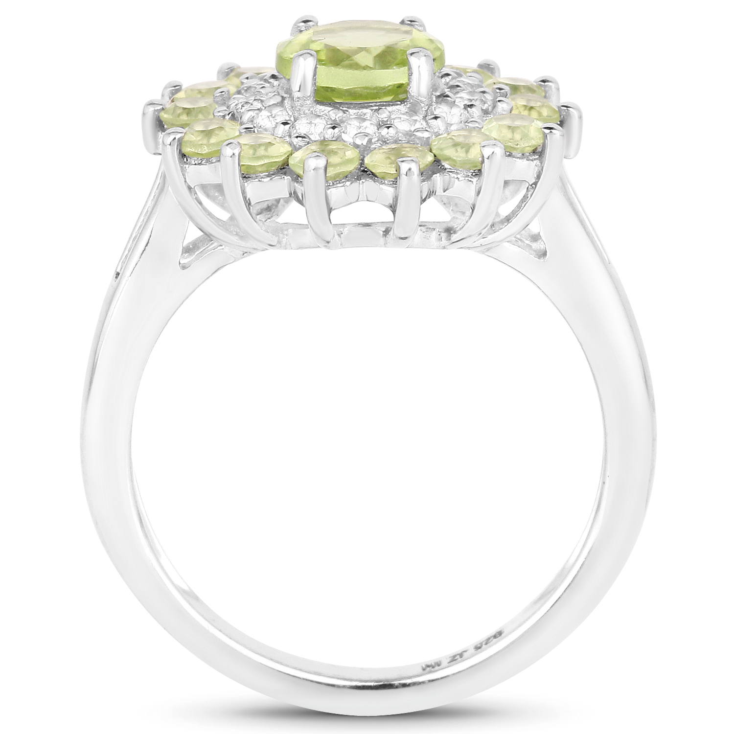 2.29 Carat Genuine Peridot and White Topaz .925 Sterling Silver Ring