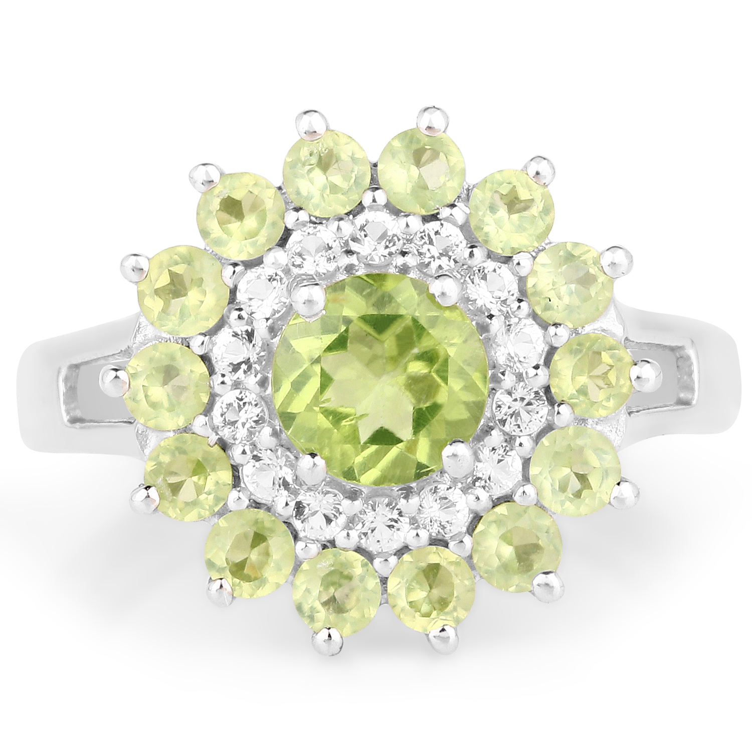 2.29 Carat Genuine Peridot and White Topaz .925 Sterling Silver Ring
